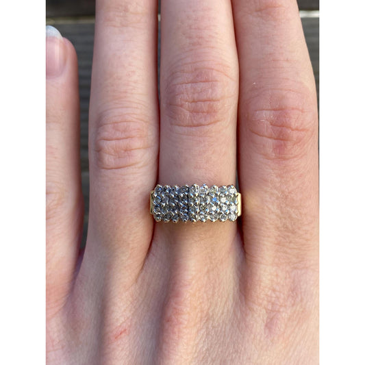 Vintage Solid 10k White & Yellow Gold Diamond Row Ring - Size 6.5-6.75