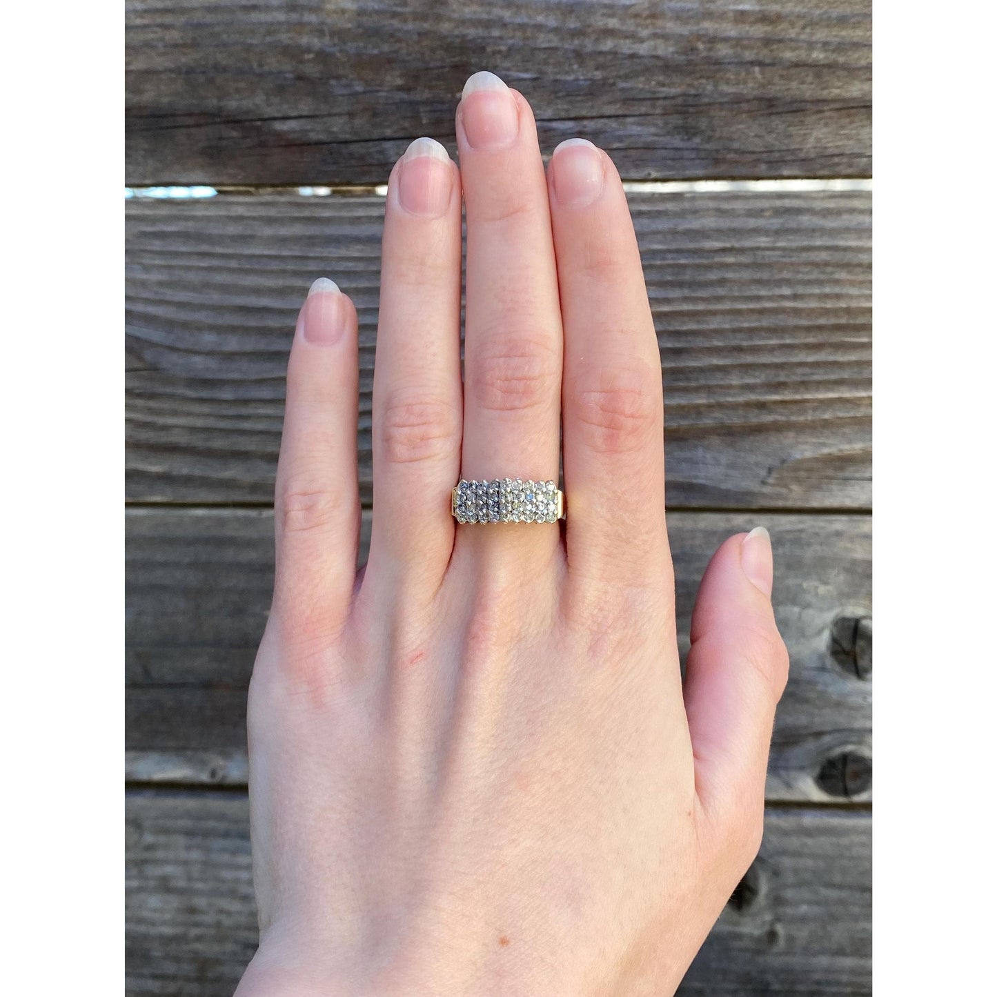 Vintage Solid 10k White & Yellow Gold Diamond Row Ring - Size 6.5-6.75