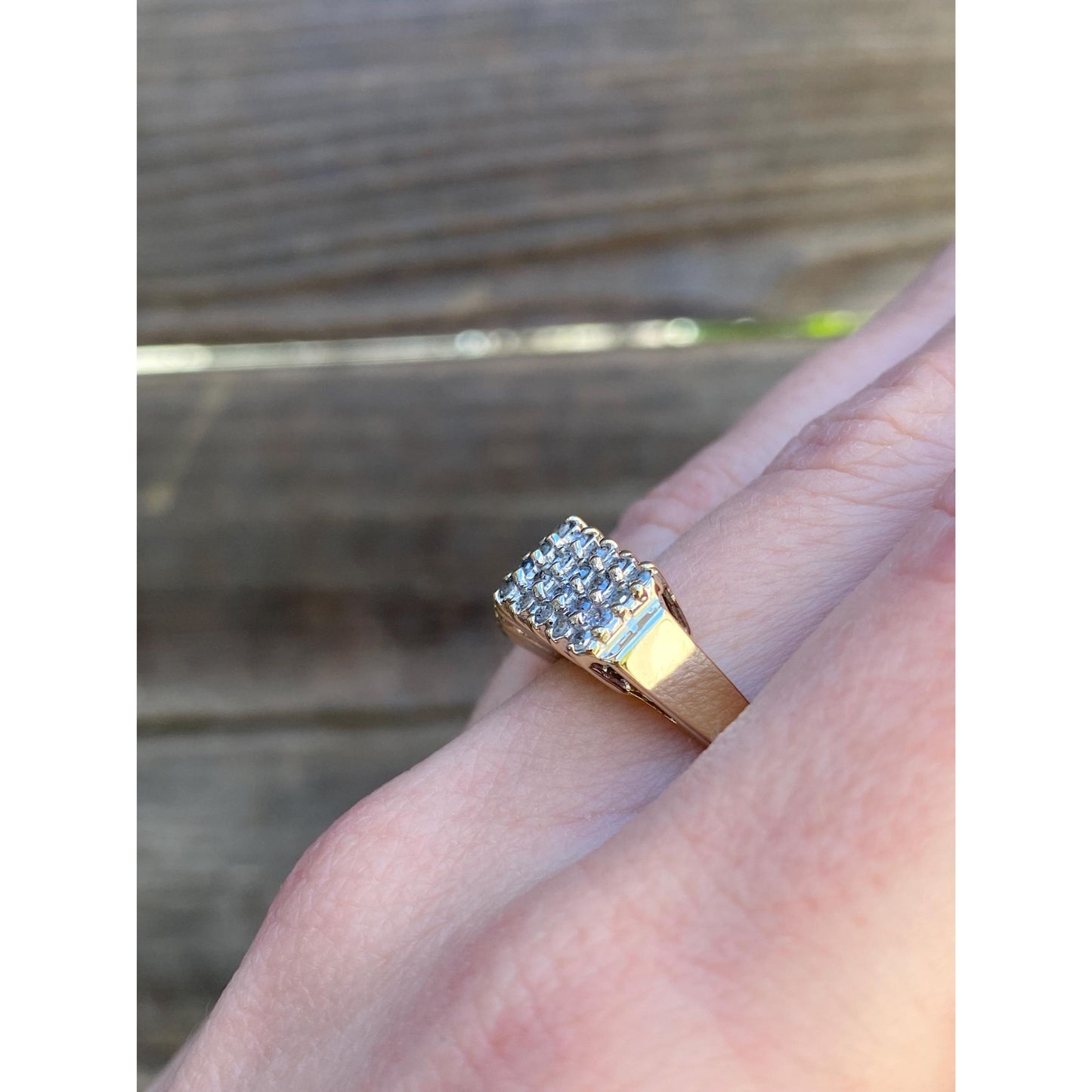 Vintage Solid 10k White & Yellow Gold Diamond Row Ring - Size 6.5-6.75