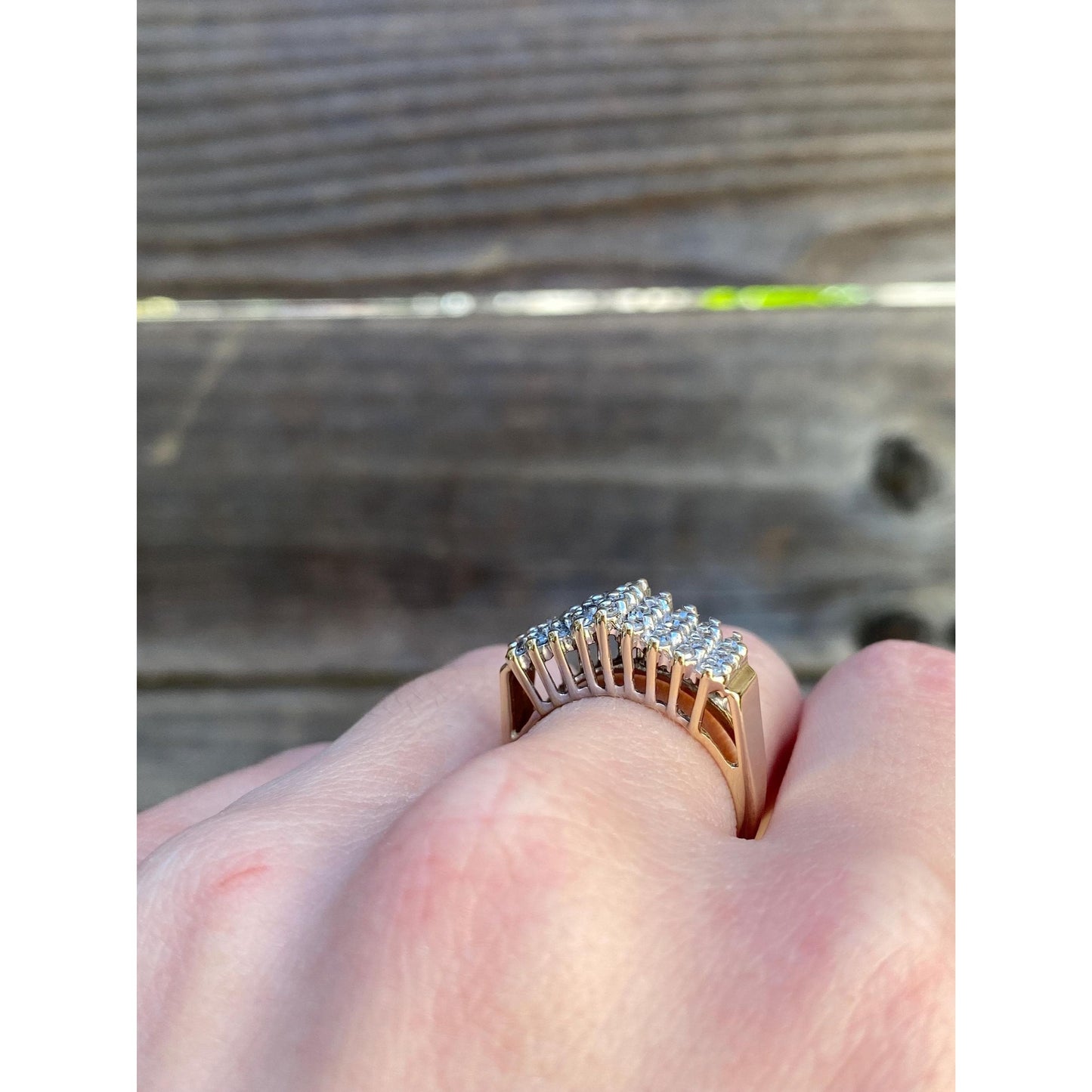 Vintage Solid 10k White & Yellow Gold Diamond Row Ring - Size 6.5-6.75