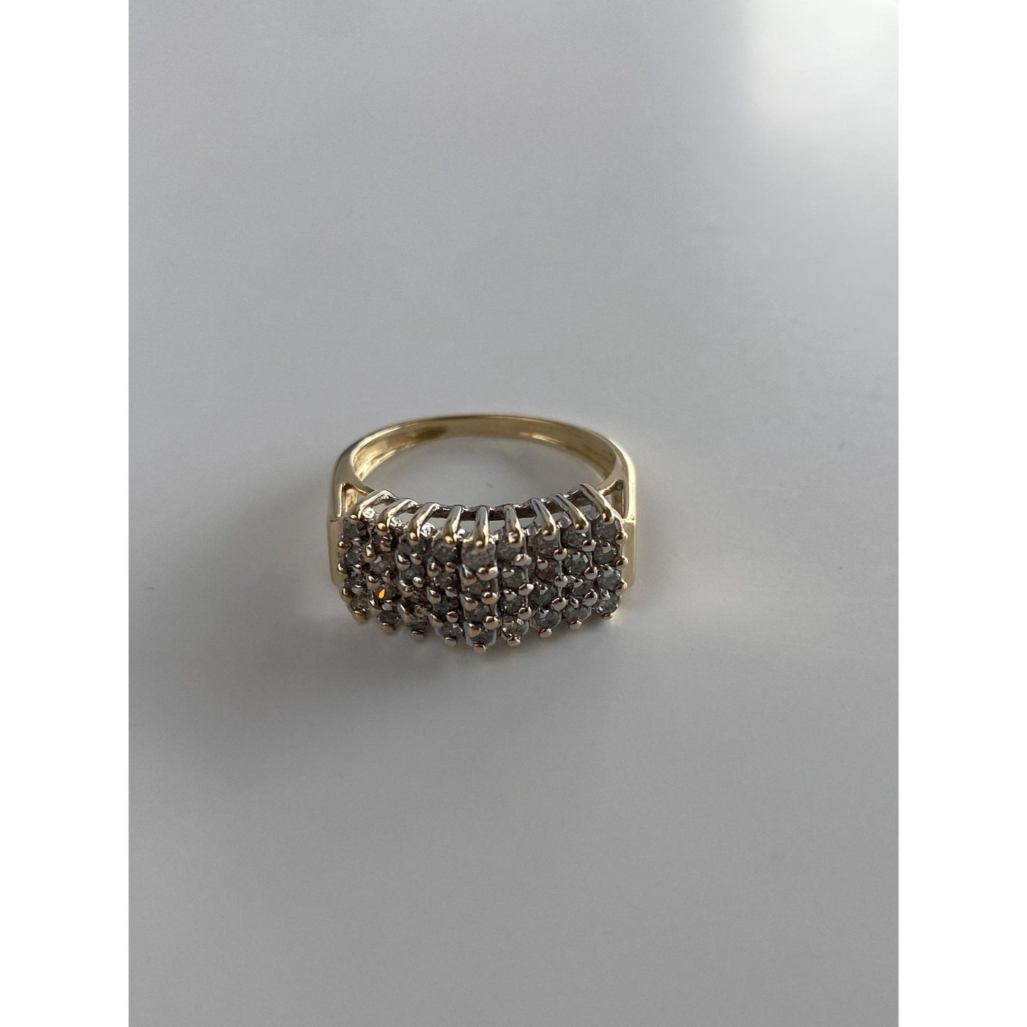 Vintage Solid 10k White & Yellow Gold Diamond Row Ring - Size 6.5-6.75