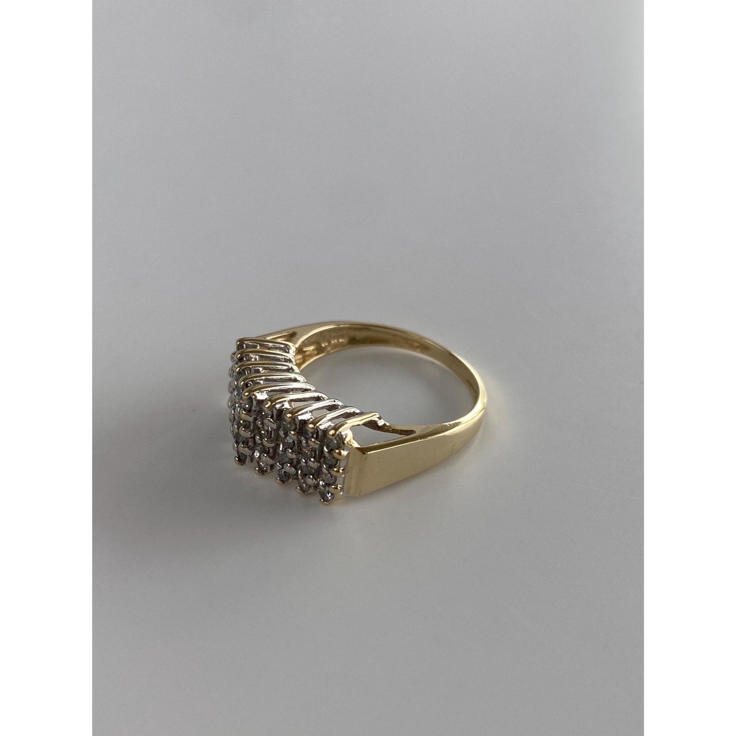 Vintage Solid 10k White & Yellow Gold Diamond Row Ring - Size 6.5-6.75