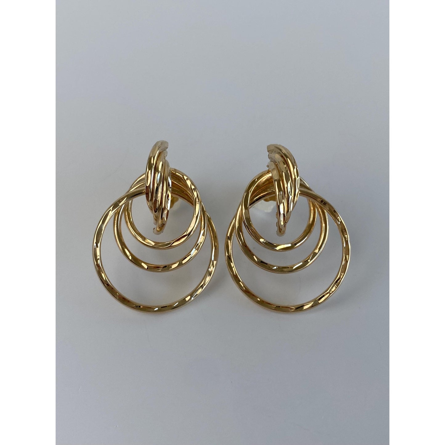 Vintage 14k Yellow Gold Diamond Cut Layered Stud Earrings