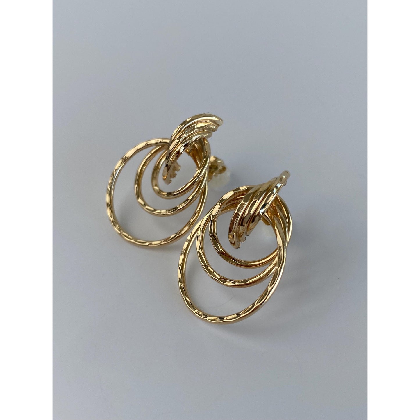 Vintage 14k Yellow Gold Diamond Cut Layered Stud Earrings