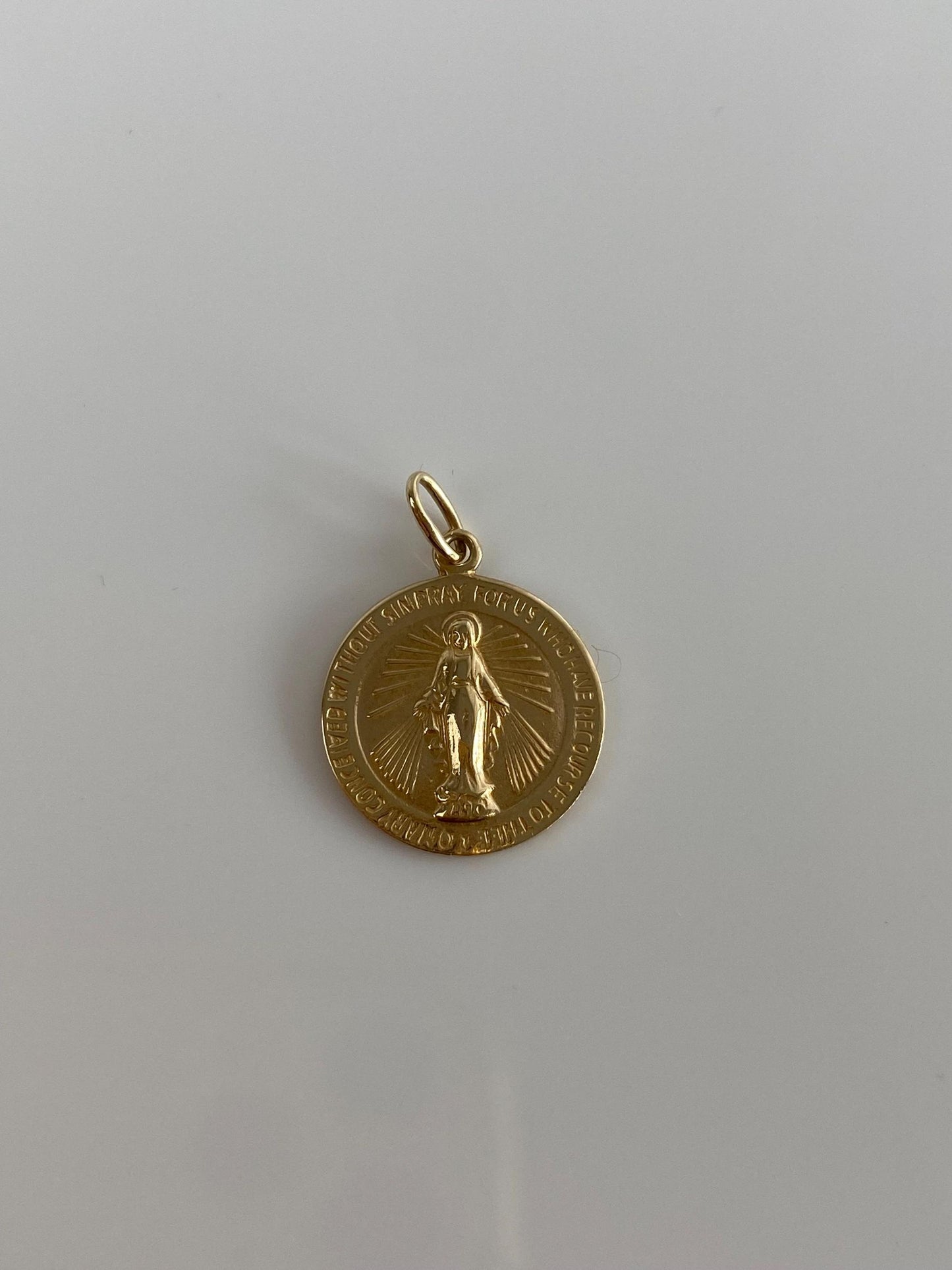 Vintage Solid 14k Yellow Gold Miraculous Mary Religious Charm