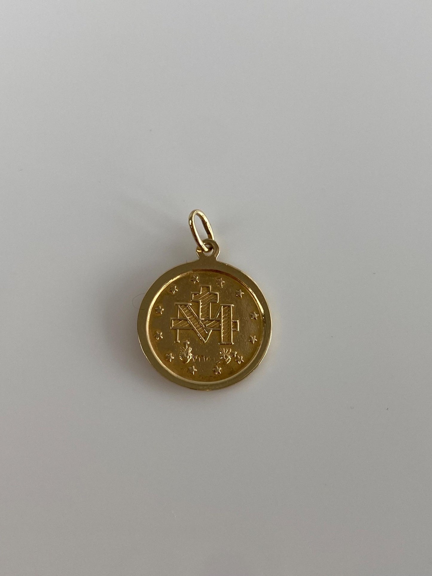 Vintage Solid 14k Yellow Gold Miraculous Mary Religious Charm