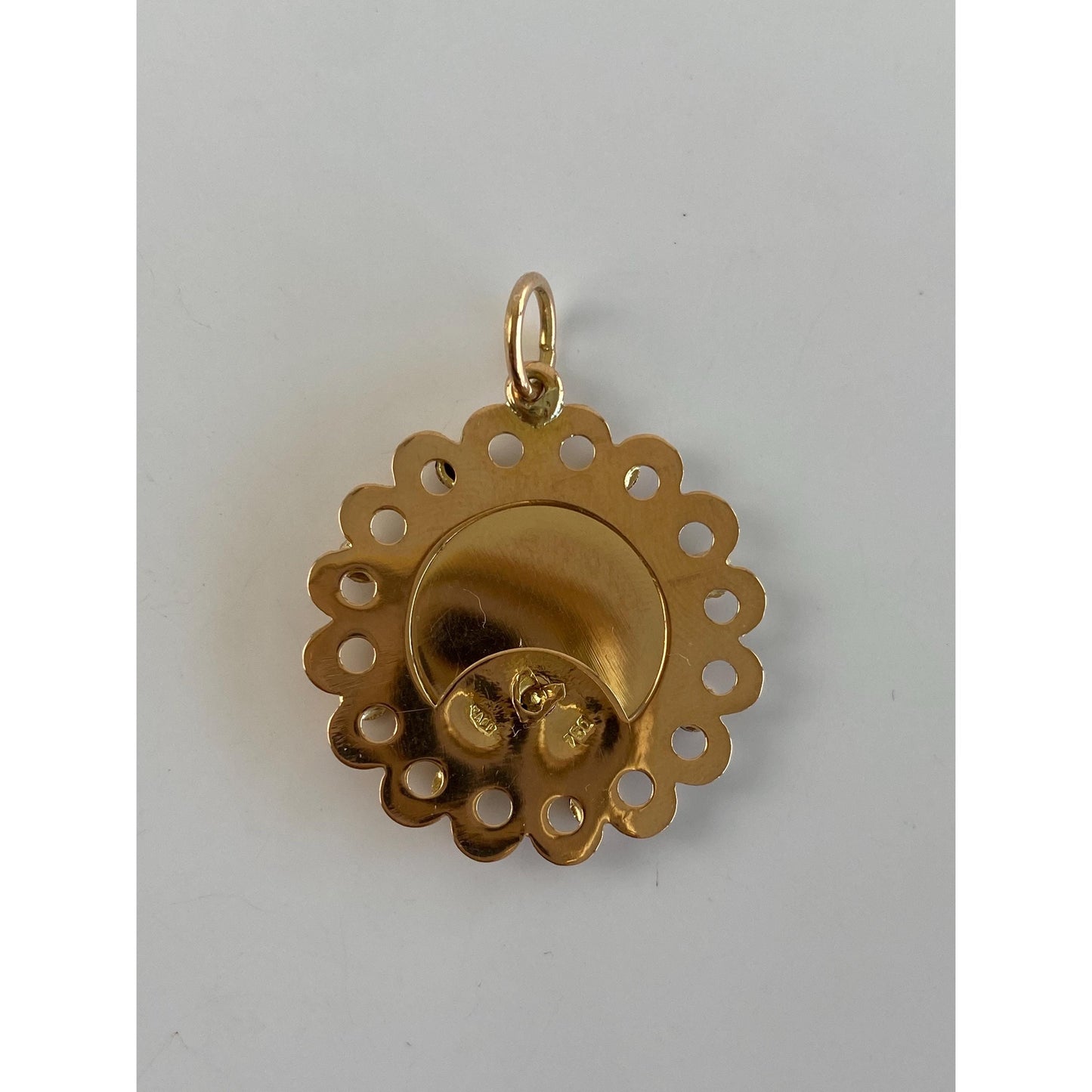 Vintage Solid 18k Yellow Gold Red Cubic Zirconia Virgin Mary Charm