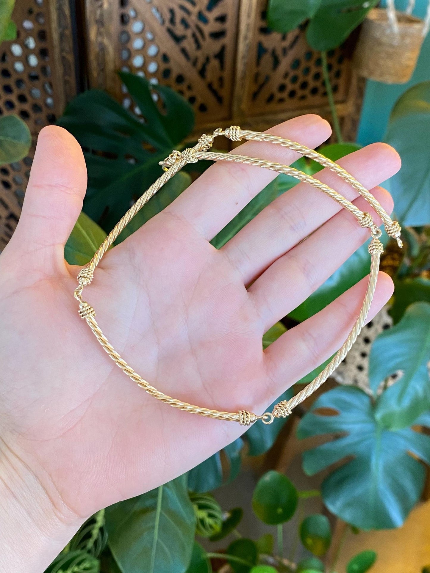 Vintage 14k Yellow Gold Rope Link Collar Necklace - 15.5 inches