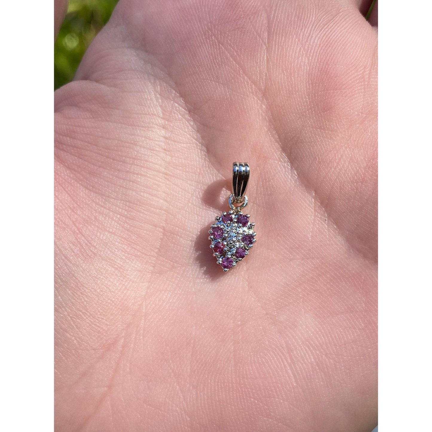 Vintage Solid 14k White Gold Pink Spinel Diamond Teardrop Charm
