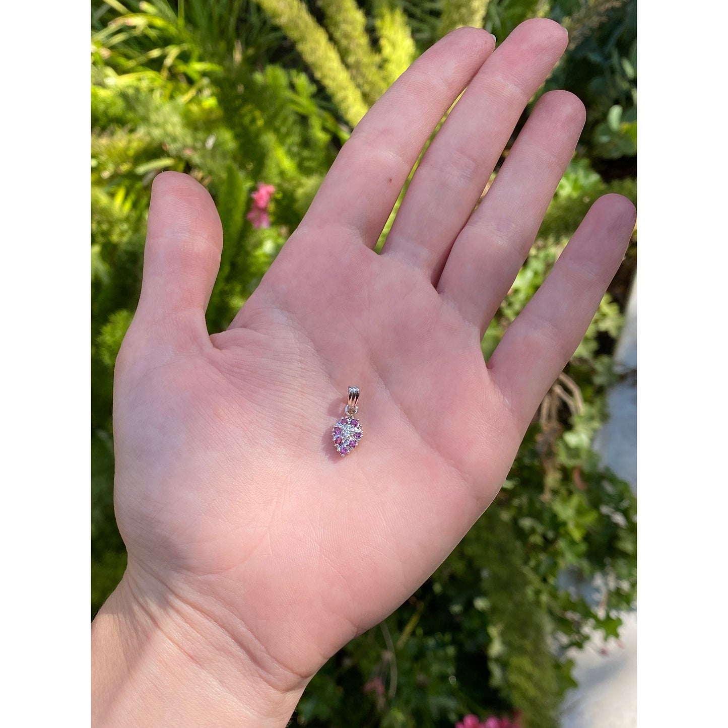 Vintage Solid 14k White Gold Pink Spinel Diamond Teardrop Charm