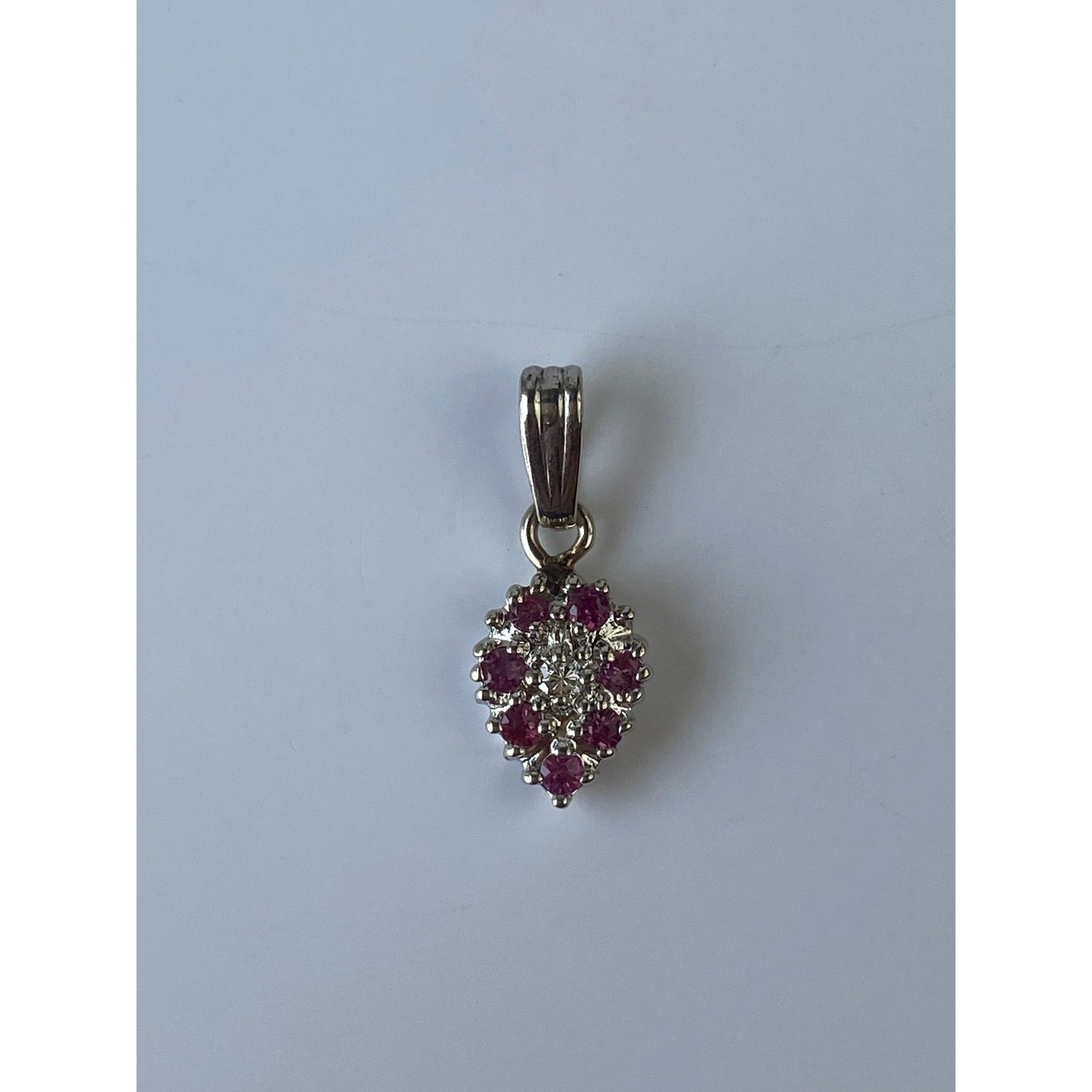 Vintage Solid 14k White Gold Pink Spinel Diamond Teardrop Charm