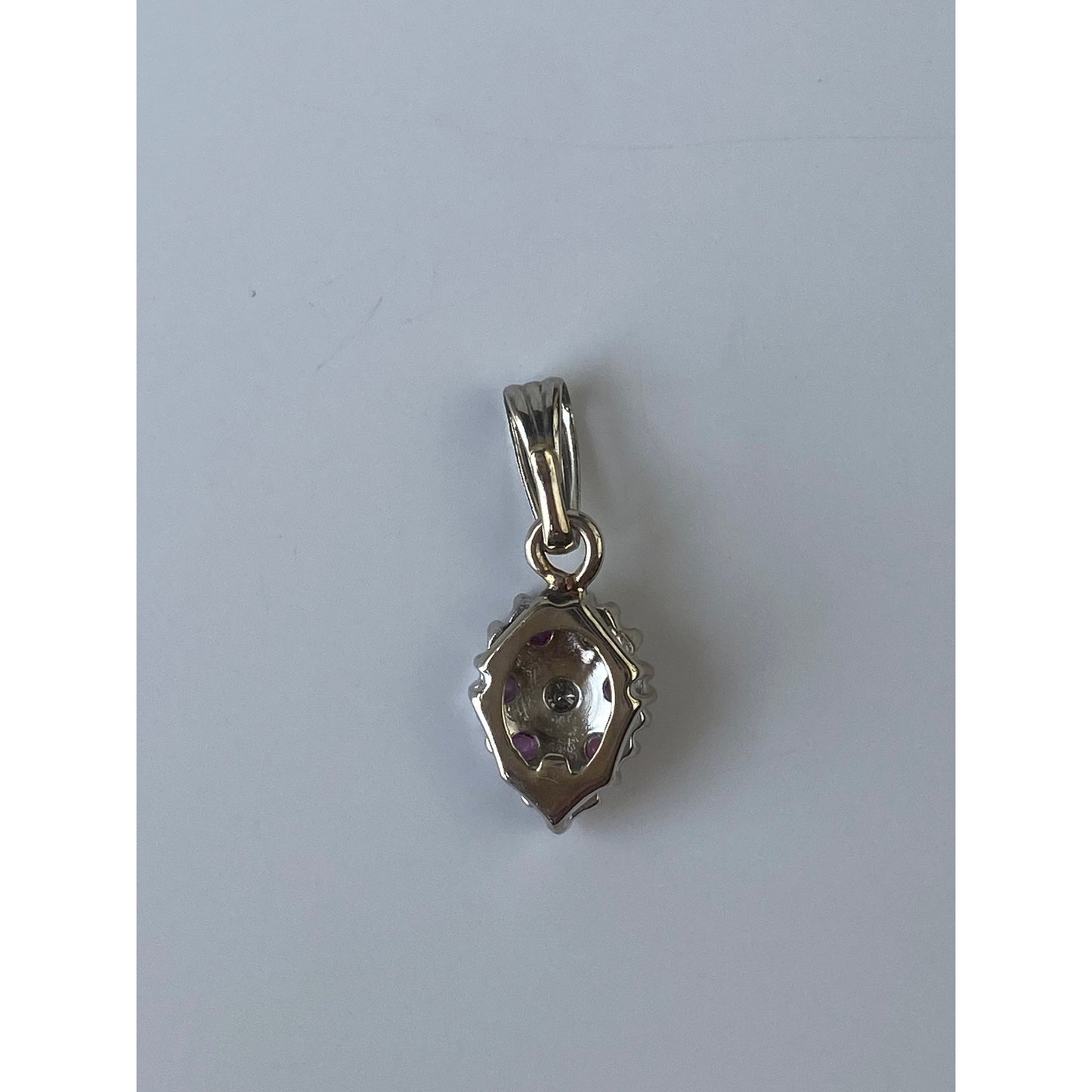 Vintage Solid 14k White Gold Pink Spinel Diamond Teardrop Charm