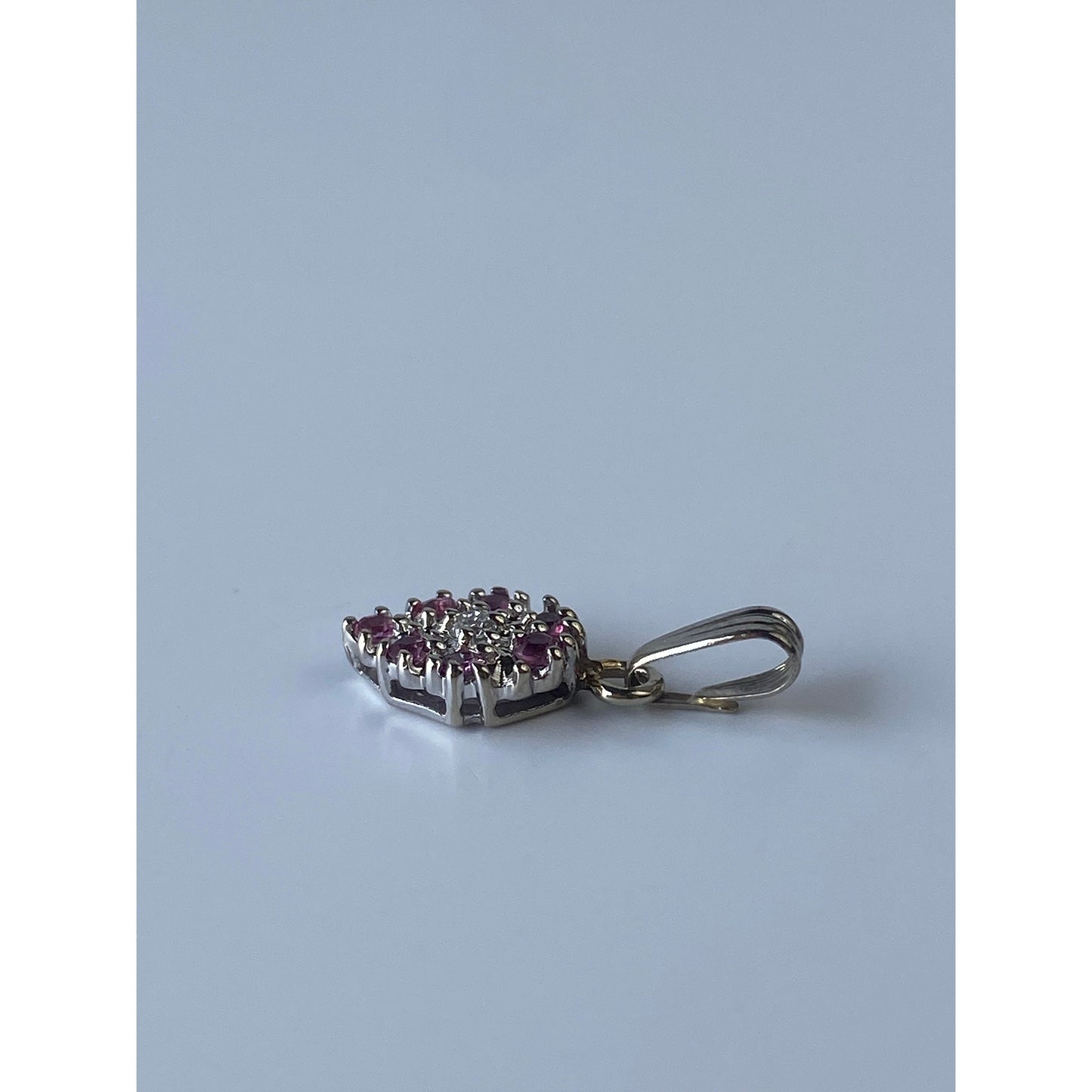 Vintage Solid 14k White Gold Pink Spinel Diamond Teardrop Charm