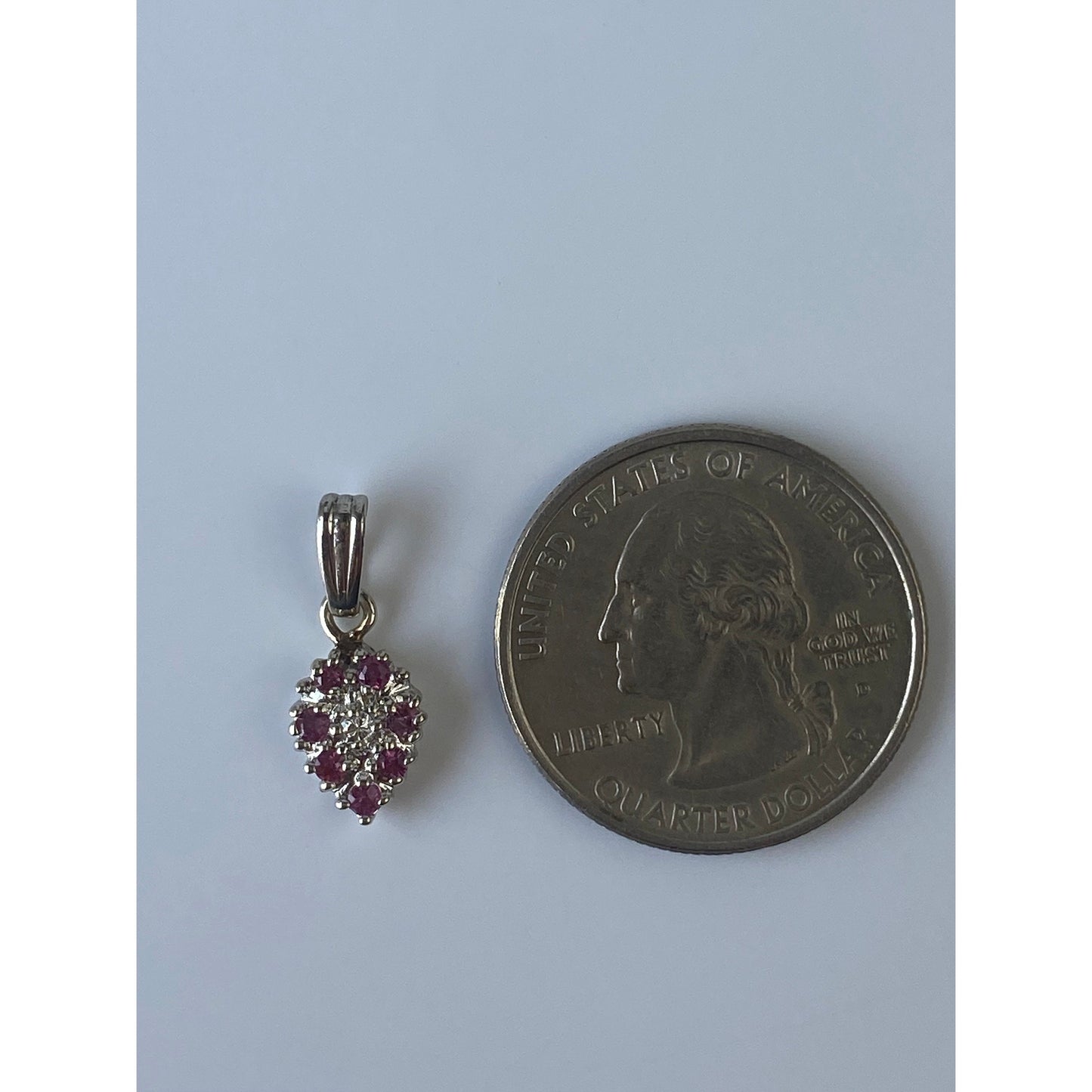 Vintage Solid 14k White Gold Pink Spinel Diamond Teardrop Charm
