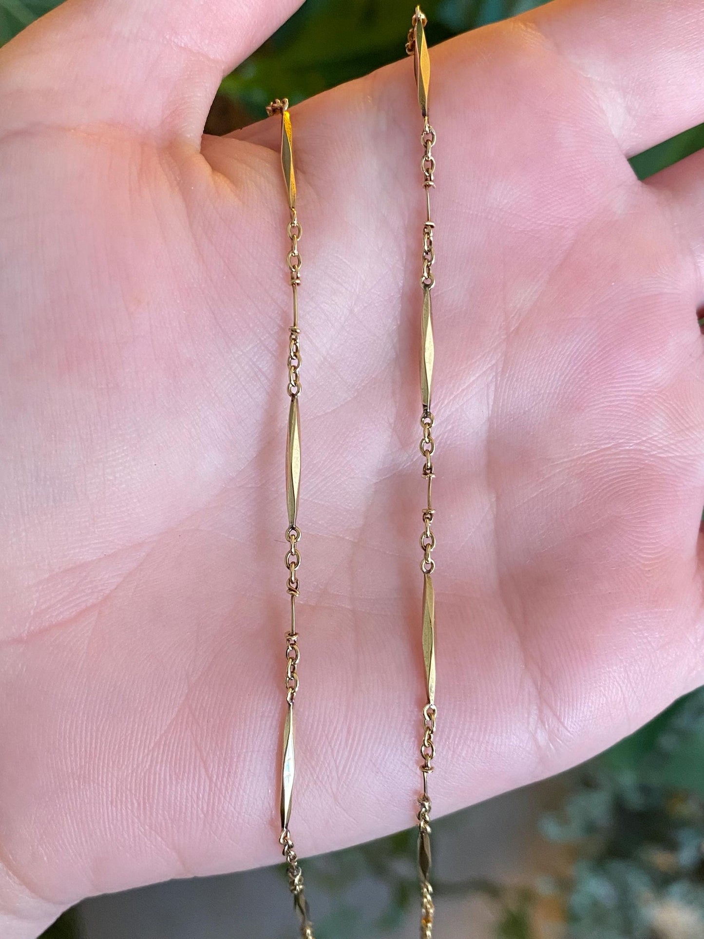 Vintage Solid 18k Yellow Gold Fancy Bar Link Chain Necklace - 17.5 inches