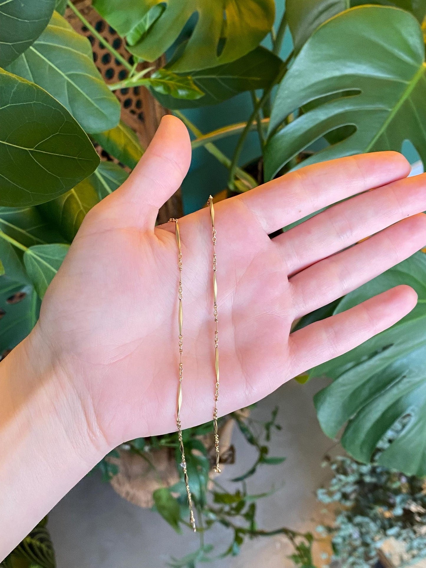 Vintage Solid 18k Yellow Gold Fancy Bar Link Chain Necklace - 17.5 inches