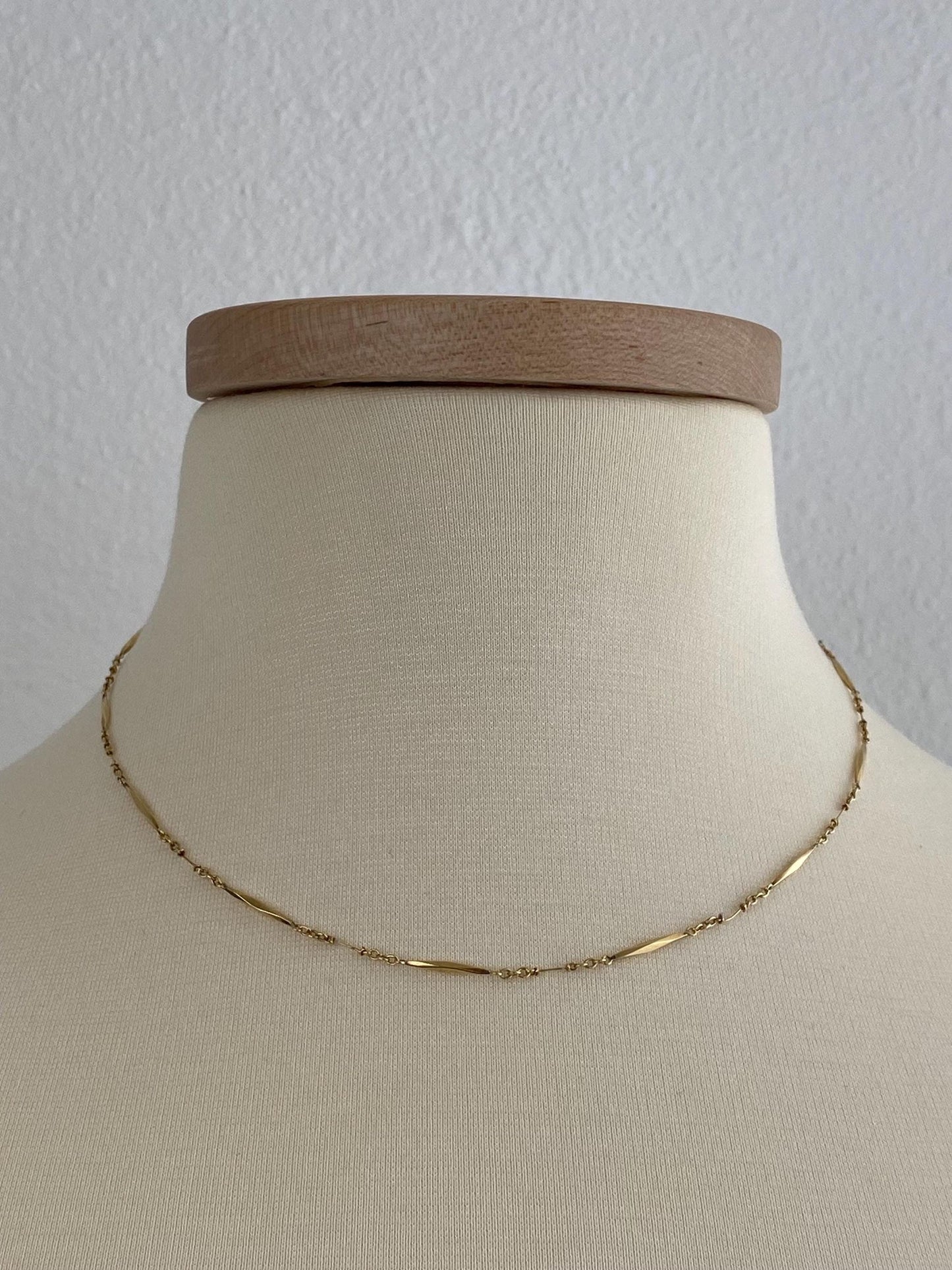 Vintage Solid 18k Yellow Gold Fancy Bar Link Chain Necklace - 17.5 inches