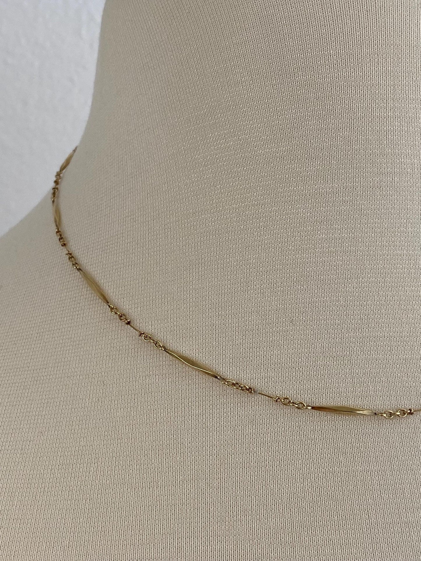 Vintage Solid 18k Yellow Gold Fancy Bar Link Chain Necklace - 17.5 inches