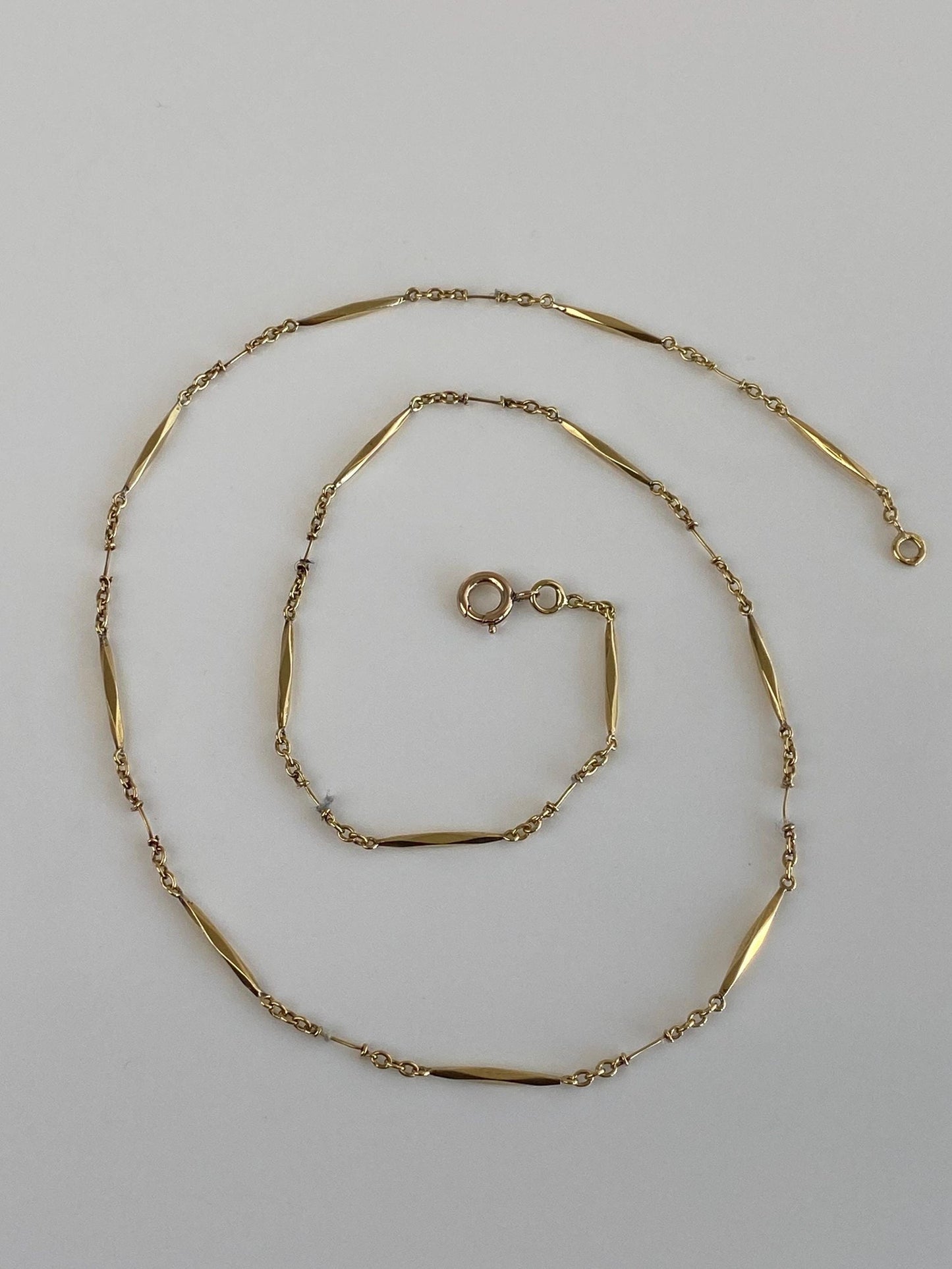 Vintage Solid 18k Yellow Gold Fancy Bar Link Chain Necklace - 17.5 inches