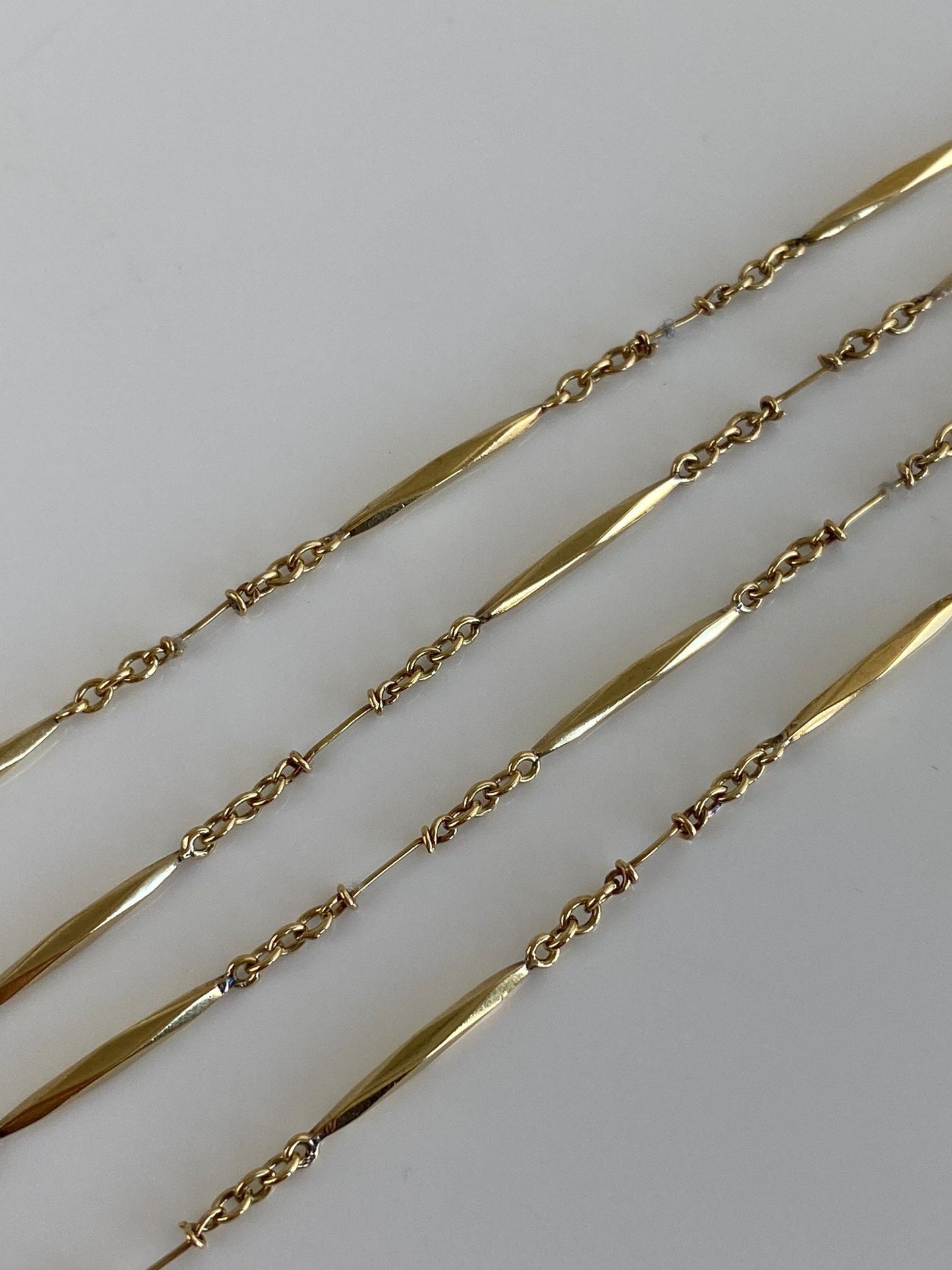 Vintage Solid 18k Yellow Gold Fancy Bar Link Chain Necklace - 17.5 inches