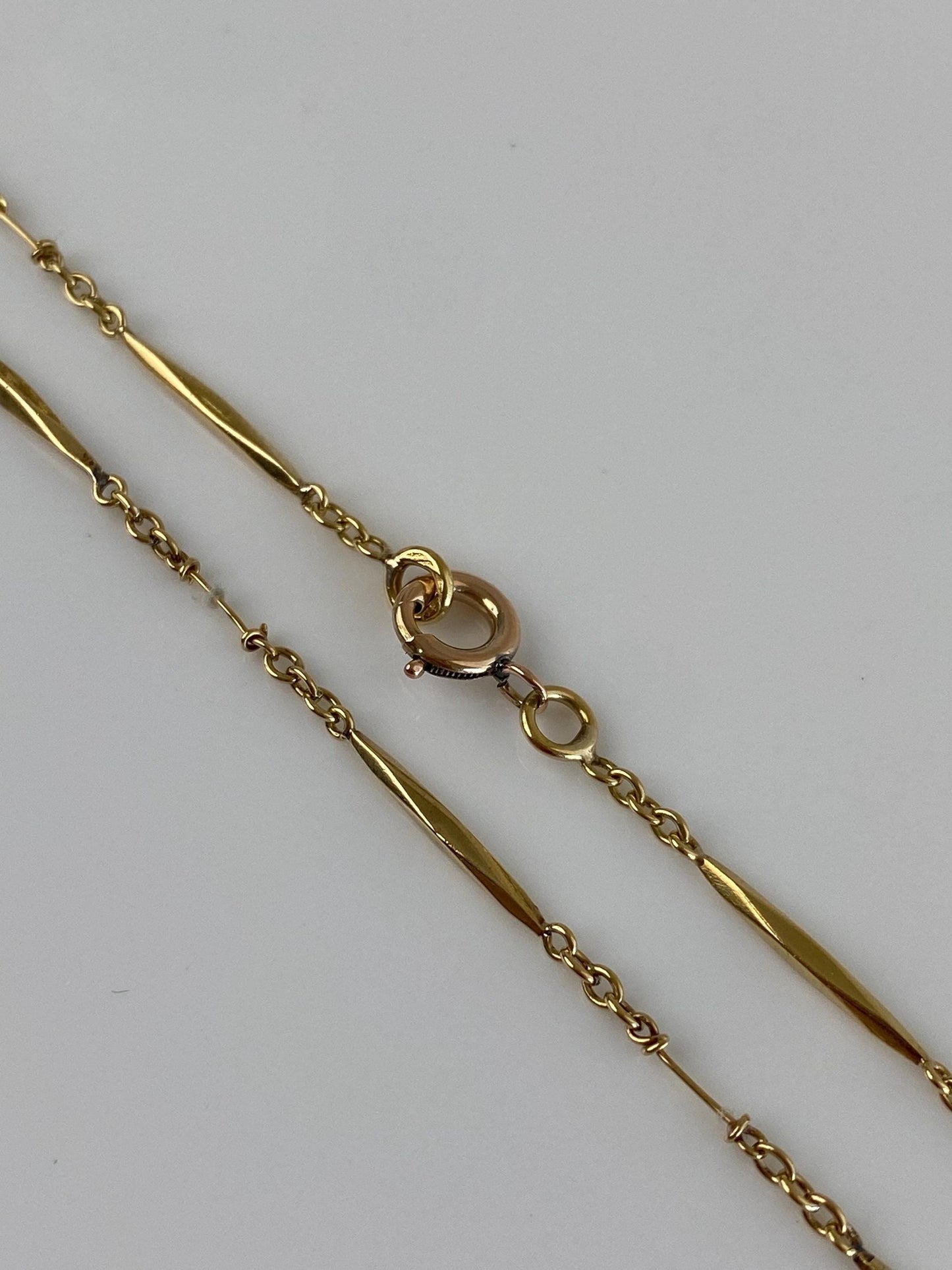 Vintage Solid 18k Yellow Gold Fancy Bar Link Chain Necklace - 17.5 inches