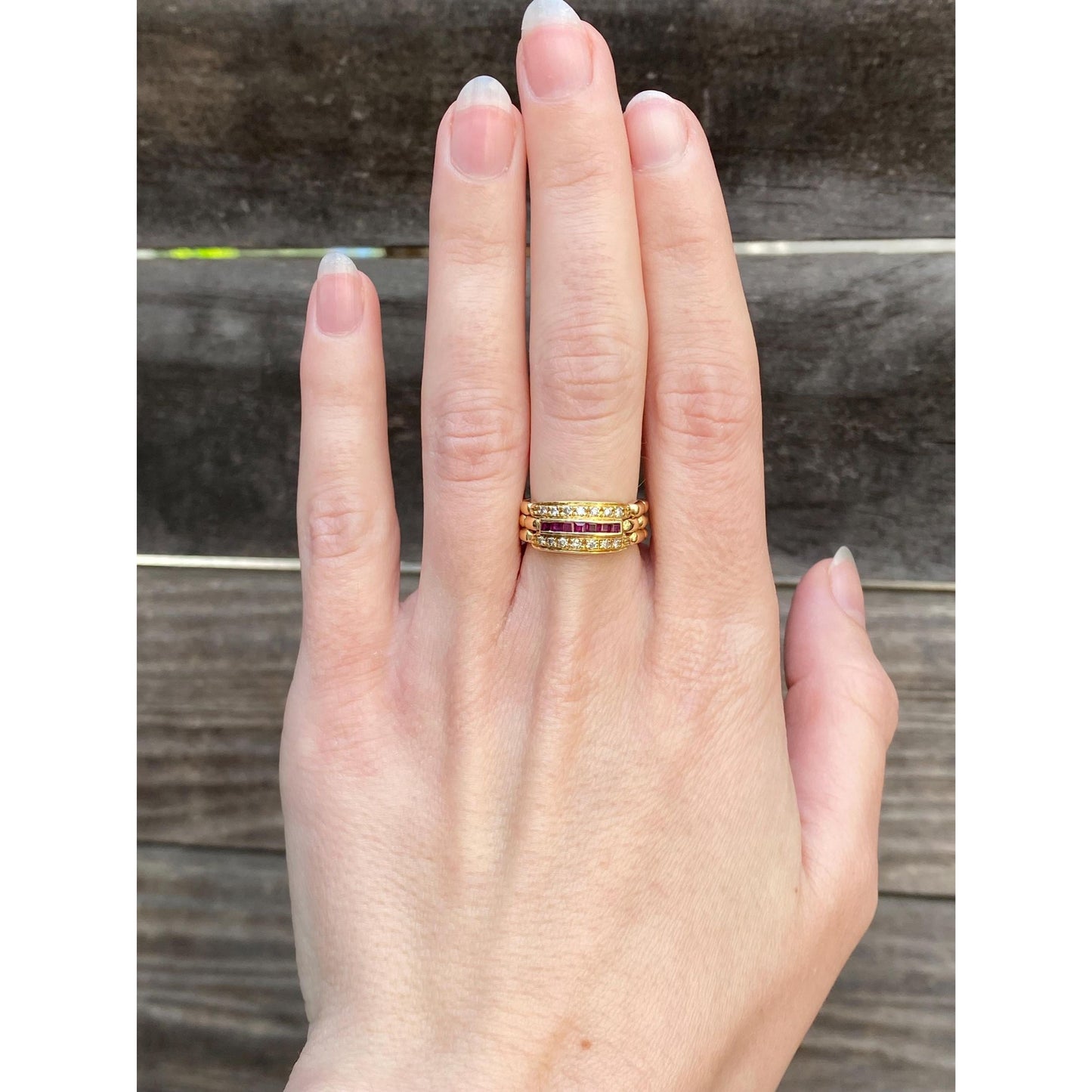 Vintage Solid 18k Yellow Gold Ruby Diamond Watch Band Ring - Size 7.25