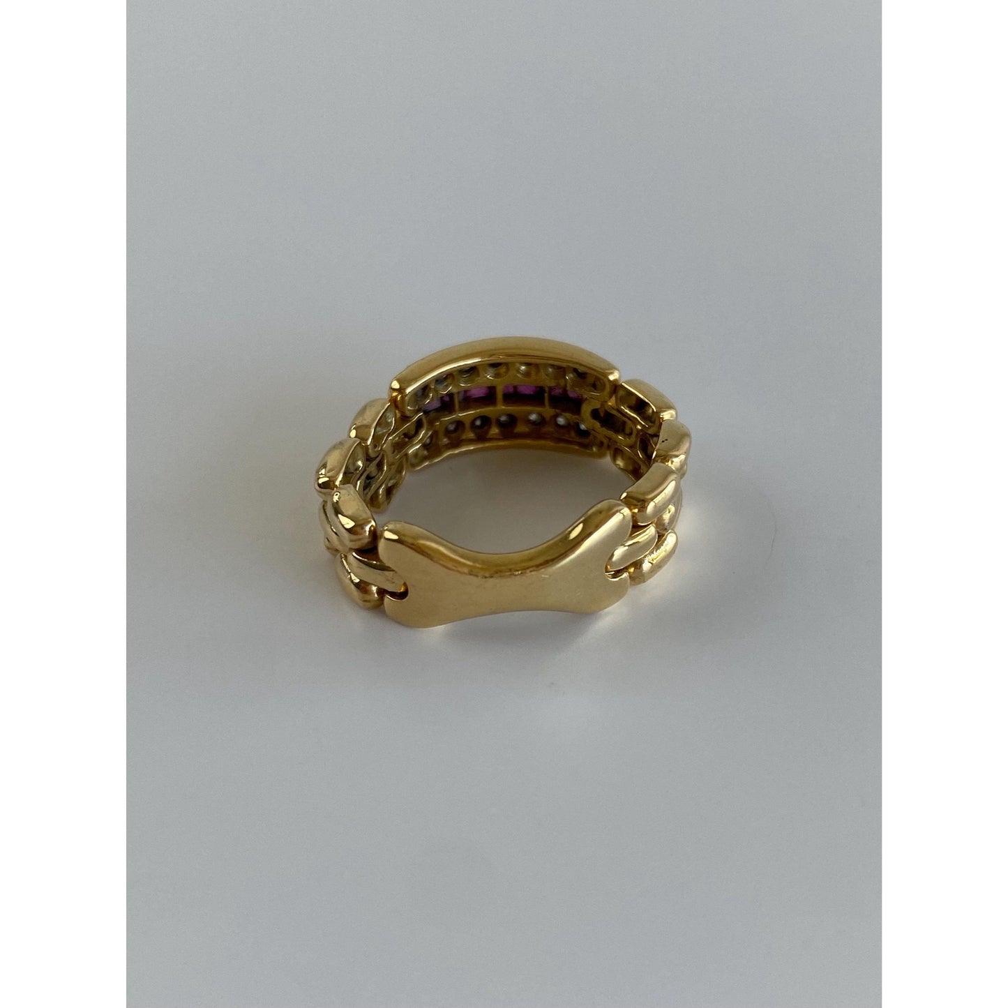 Vintage Solid 18k Yellow Gold Ruby Diamond Watch Band Ring - Size 7.25