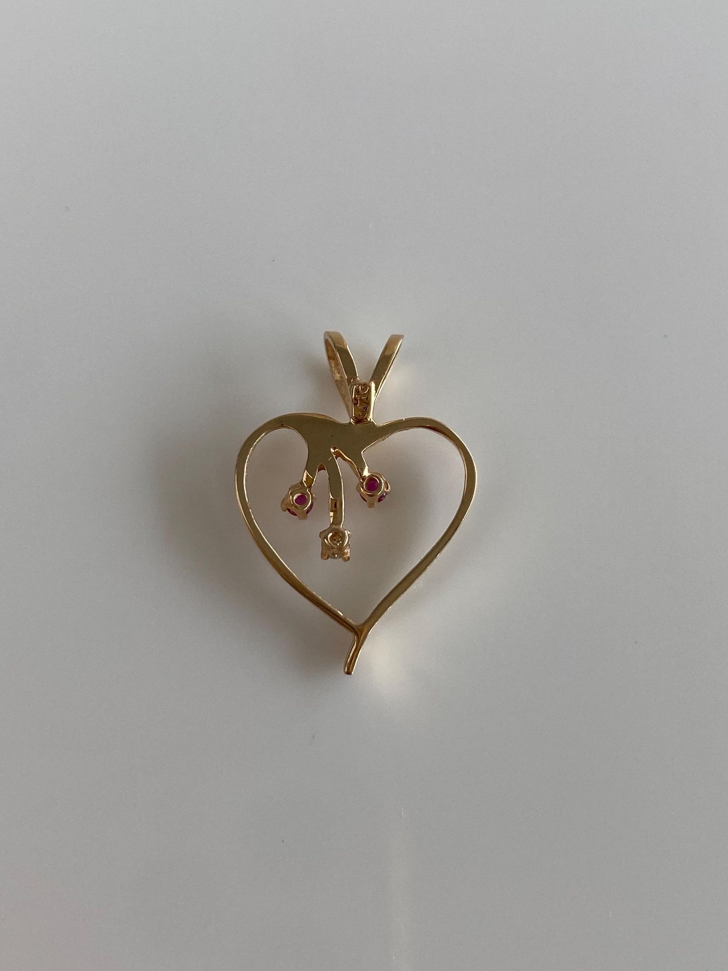 Vintage Solid 14k Yellow Gold Ruby Diamond Open Heart Charm