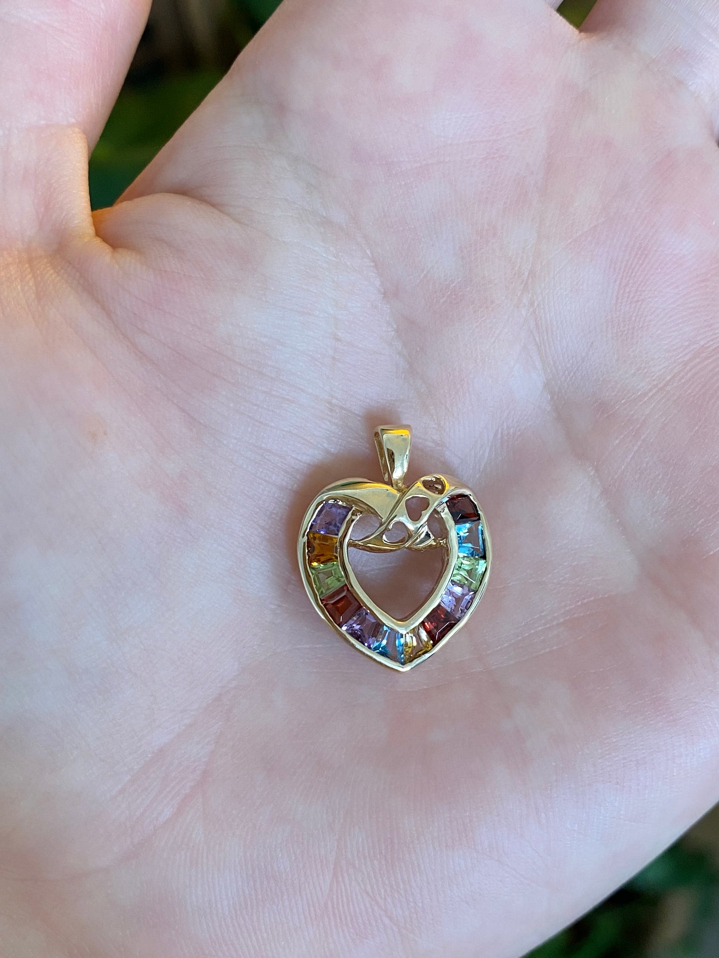 Vintage Solid 10k Garnet Amethyst Peridot Topaz Citrine Heart Charm