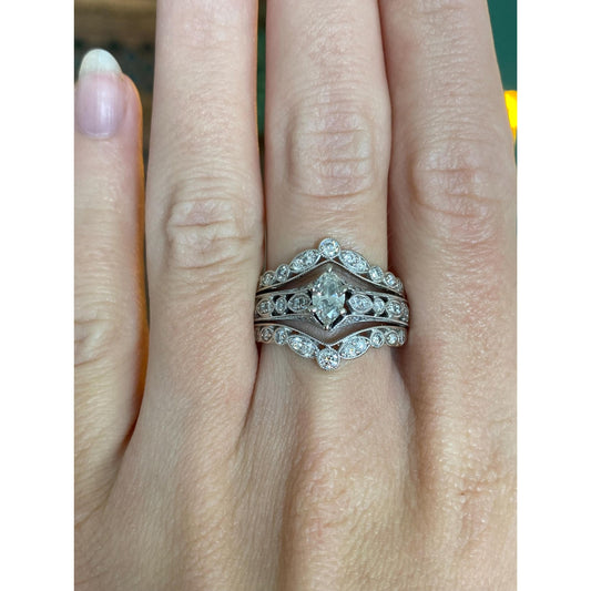 Vintage Solid 14k White Gold Diamond Ring Band - Size 8.25