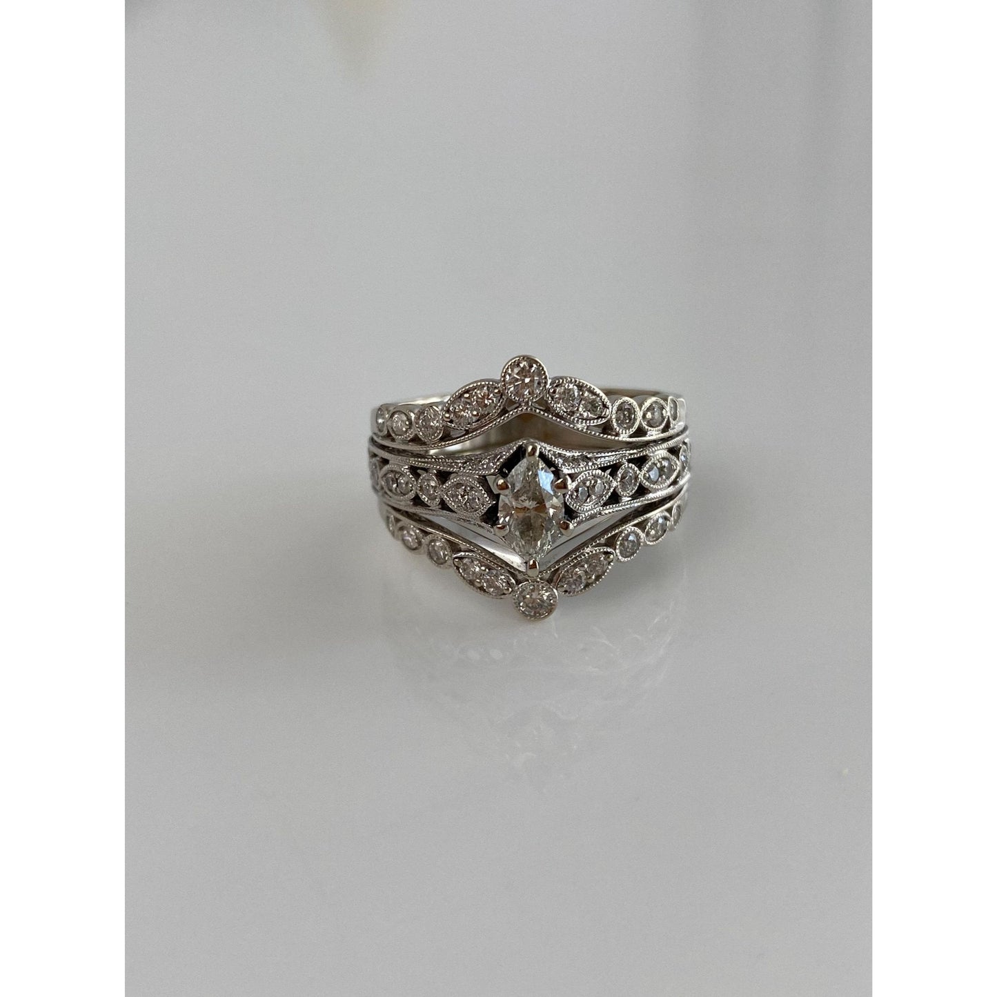 Vintage Solid 14k White Gold Diamond Ring Band - Size 8.25