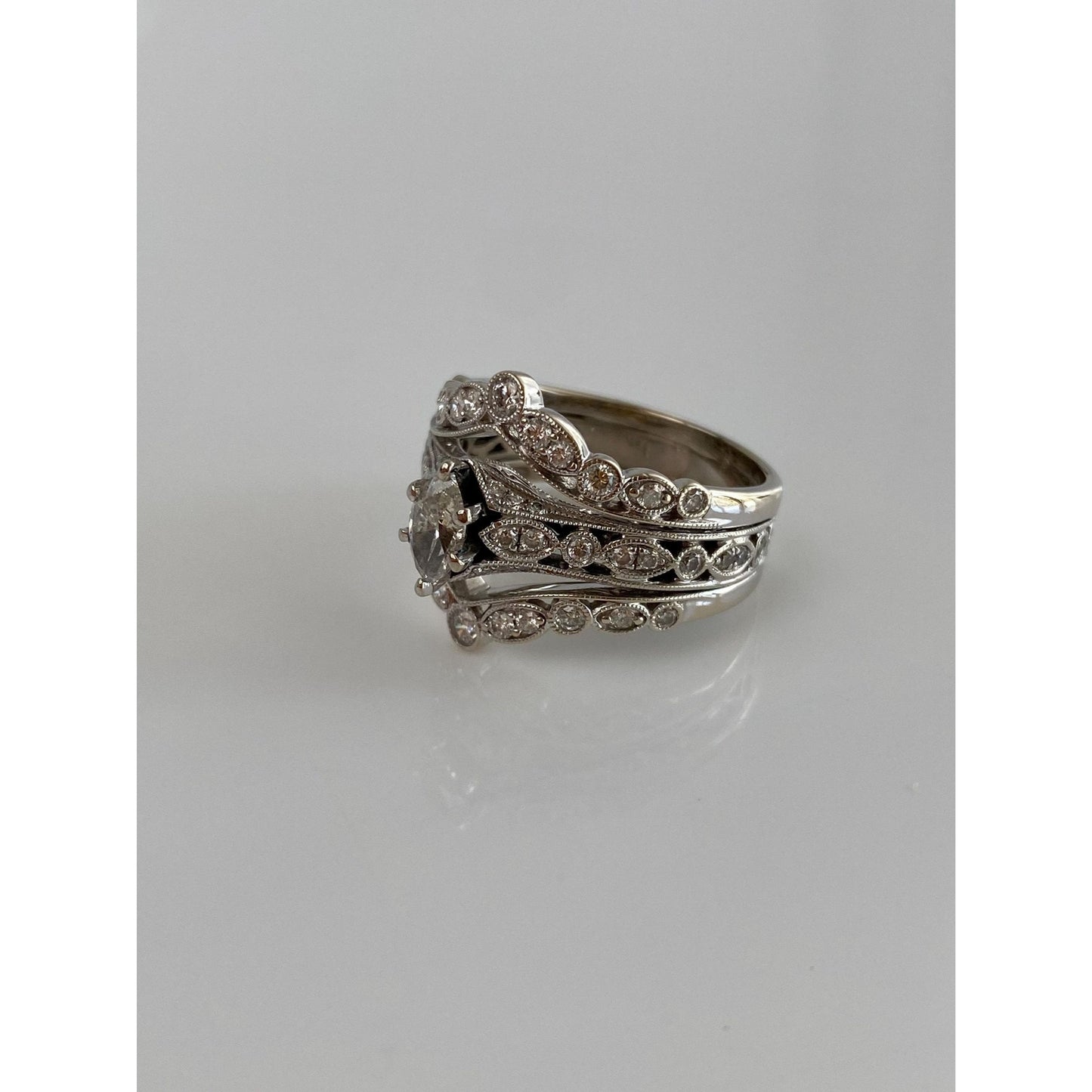 Vintage Solid 14k White Gold Diamond Ring Band - Size 8.25