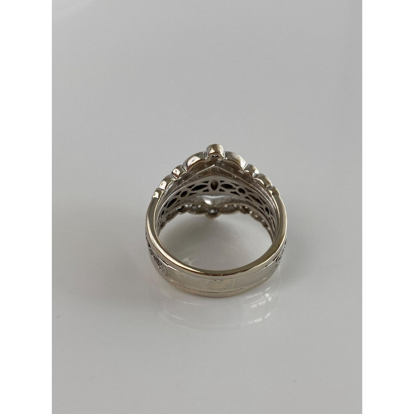 Vintage Solid 14k White Gold Diamond Ring Band - Size 8.25