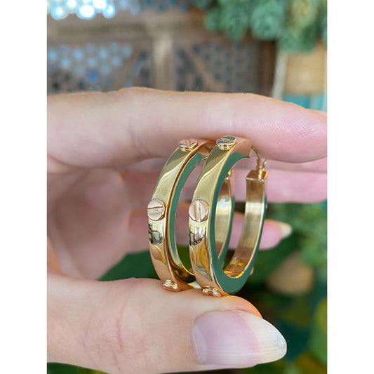 Vintage 14k Yellow & Rose Gold Love Bracelet Style Straight Edge Hoop Earrings