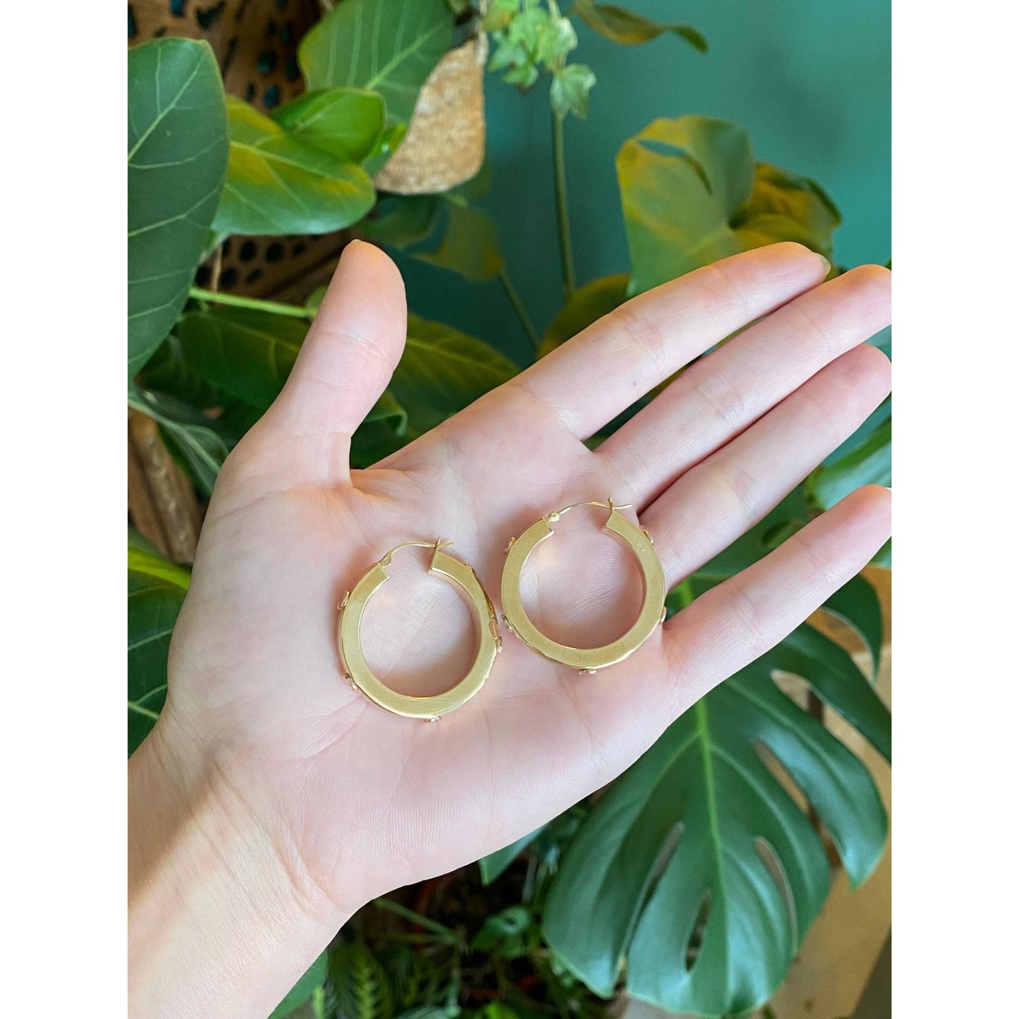 Vintage 14k Yellow & Rose Gold Love Bracelet Style Straight Edge Hoop Earrings