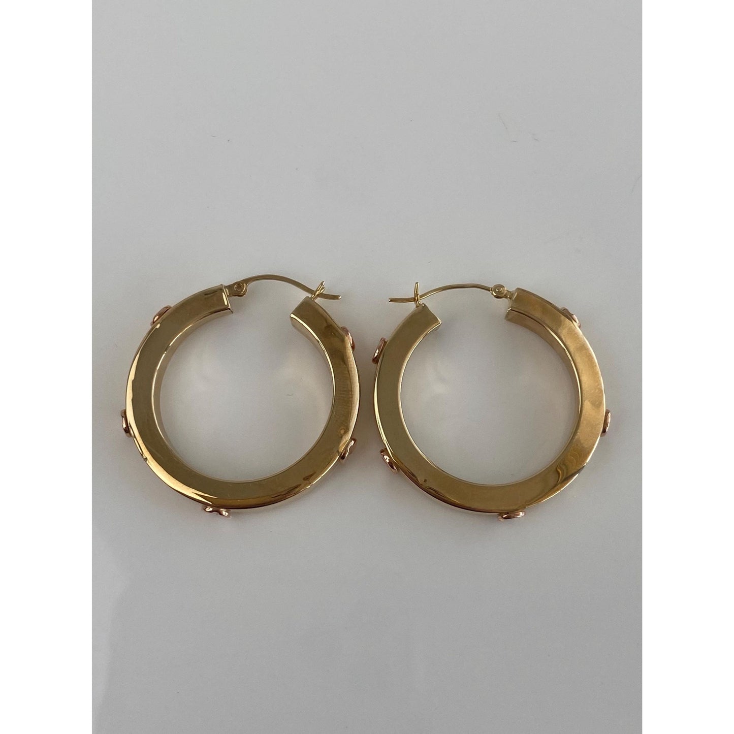 Vintage 14k Yellow & Rose Gold Love Bracelet Style Straight Edge Hoop Earrings