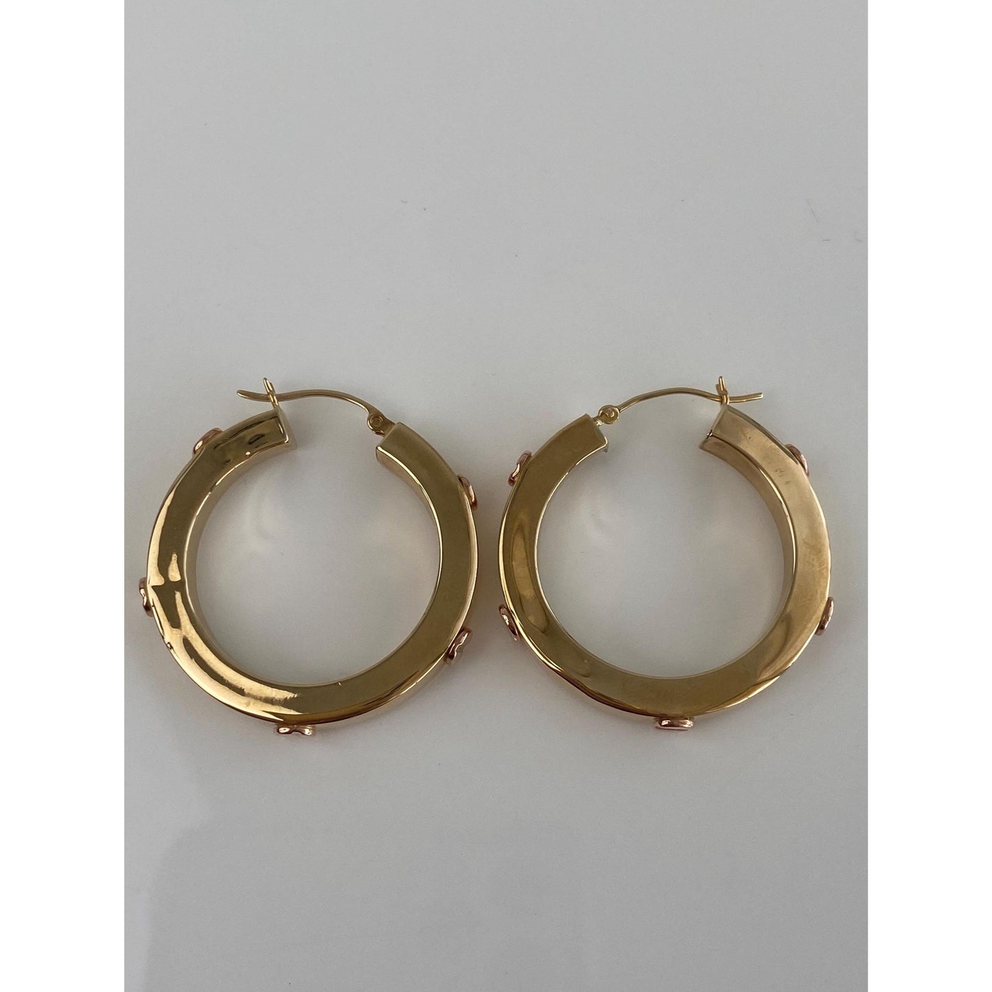 Vintage 14k Yellow & Rose Gold Love Bracelet Style Straight Edge Hoop Earrings