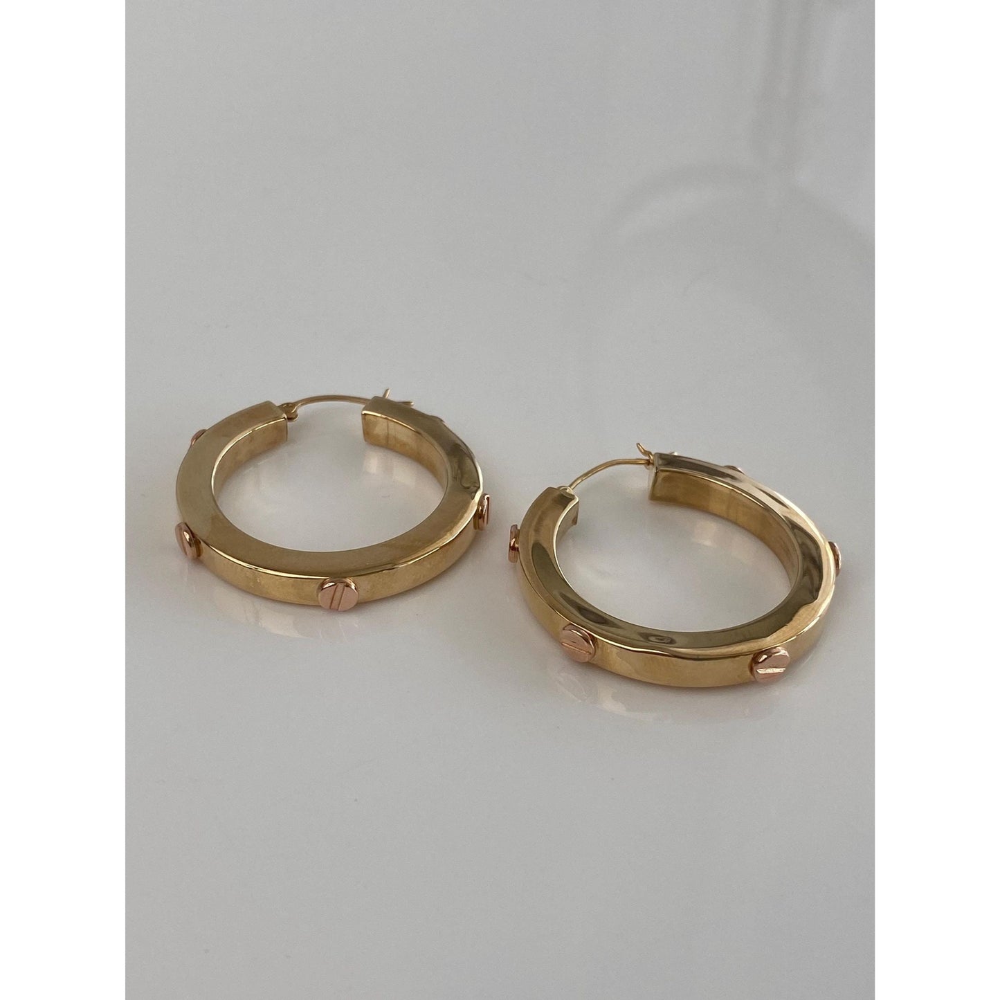 Vintage 14k Yellow & Rose Gold Love Bracelet Style Straight Edge Hoop Earrings