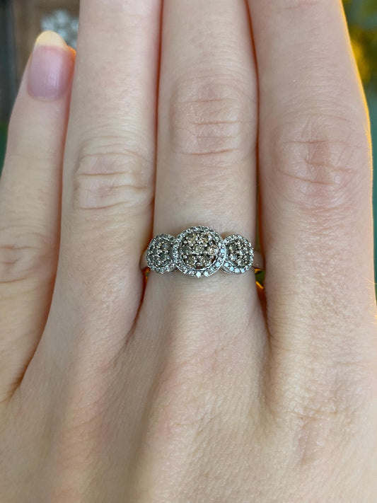 Vintage Solid 10k White Gold Clear & Colored Diamond Ring - Size 6.75