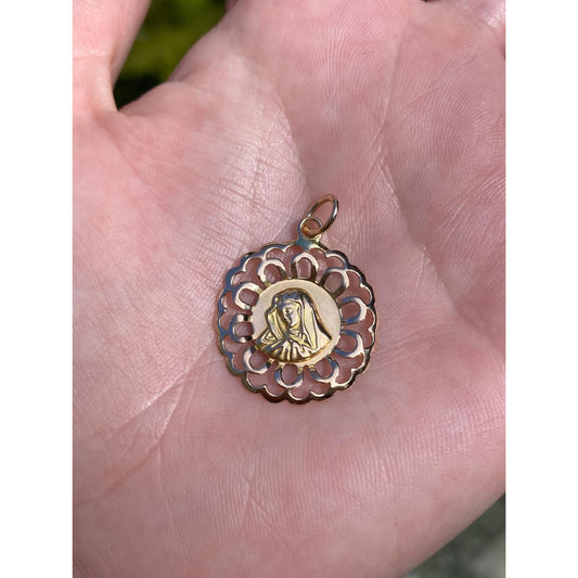 Vintage Solid 18k Yellow Gold Virgin Mary Charm
