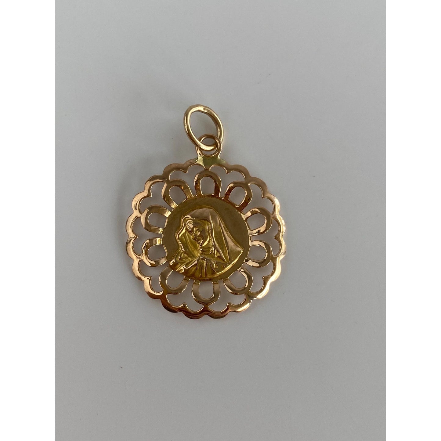 Vintage Solid 18k Yellow Gold Virgin Mary Charm