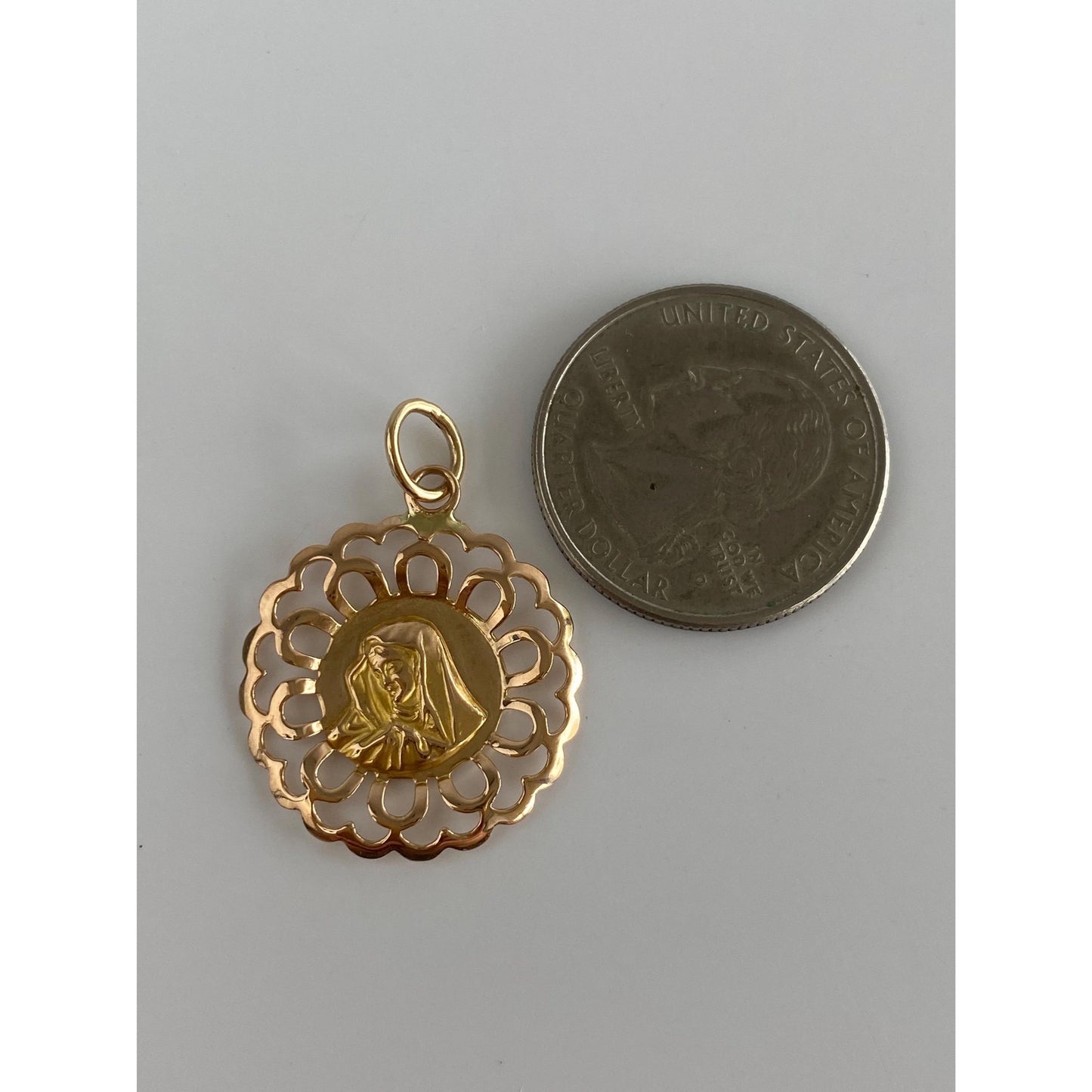 Vintage Solid 18k Yellow Gold Virgin Mary Charm