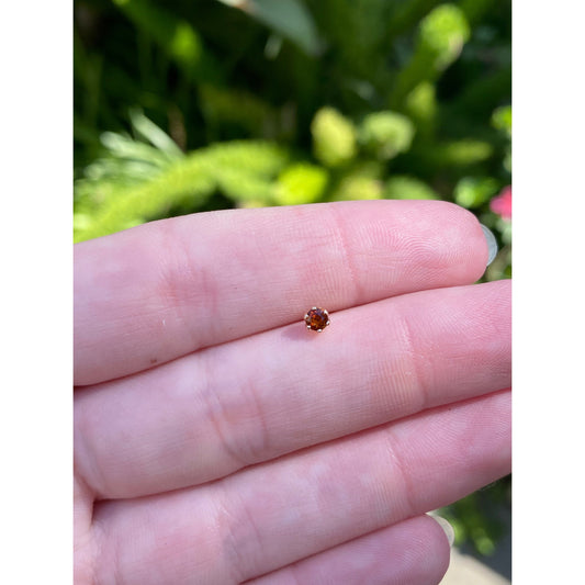 Vintage Solid 14k Yellow Gold Burnt Orange Cubic Zirconia Single Stud Earring