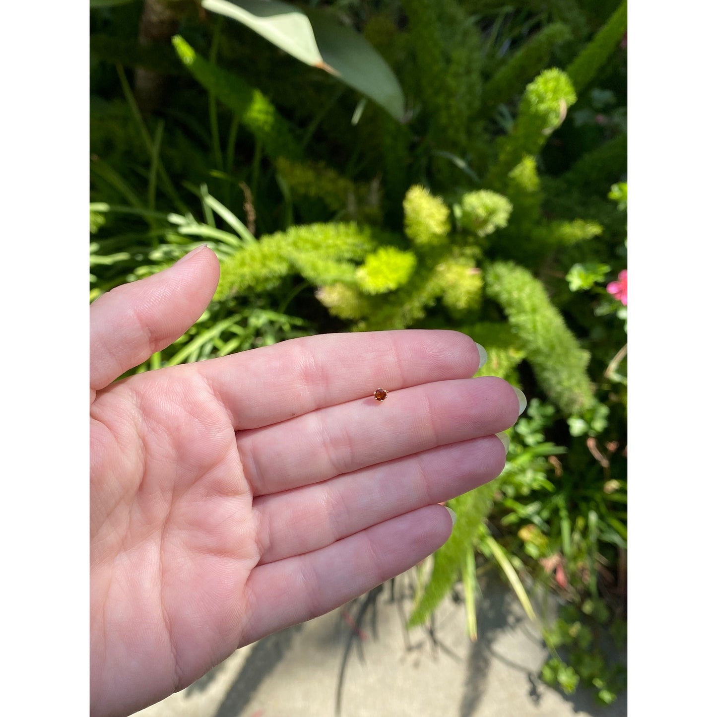 Vintage Solid 14k Yellow Gold Burnt Orange Cubic Zirconia Single Stud Earring