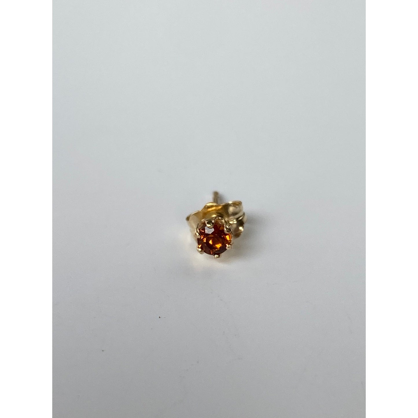 Vintage Solid 14k Yellow Gold Burnt Orange Cubic Zirconia Single Stud Earring