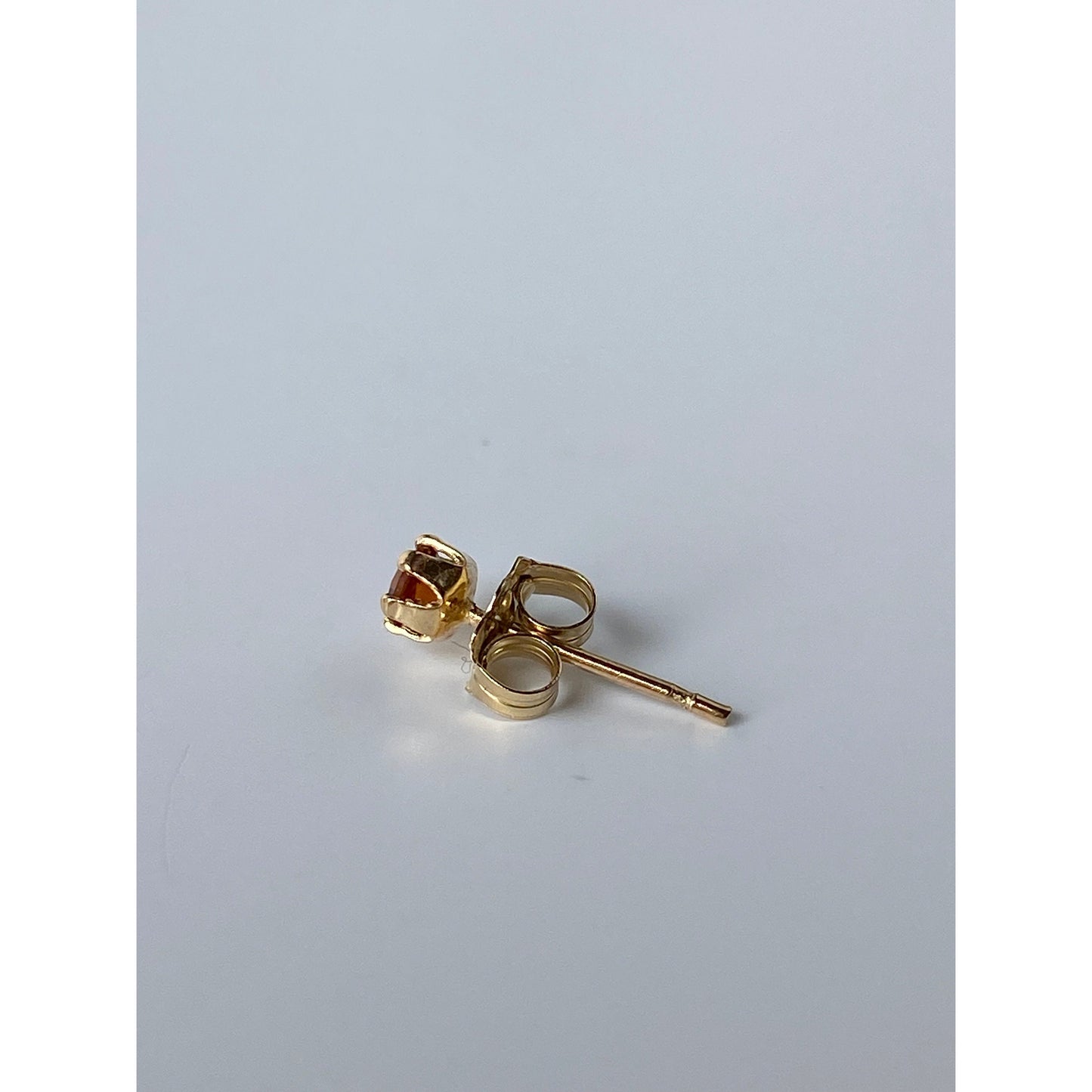 Vintage Solid 14k Yellow Gold Burnt Orange Cubic Zirconia Single Stud Earring