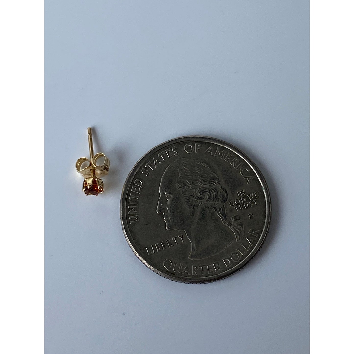 Vintage Solid 14k Yellow Gold Burnt Orange Cubic Zirconia Single Stud Earring