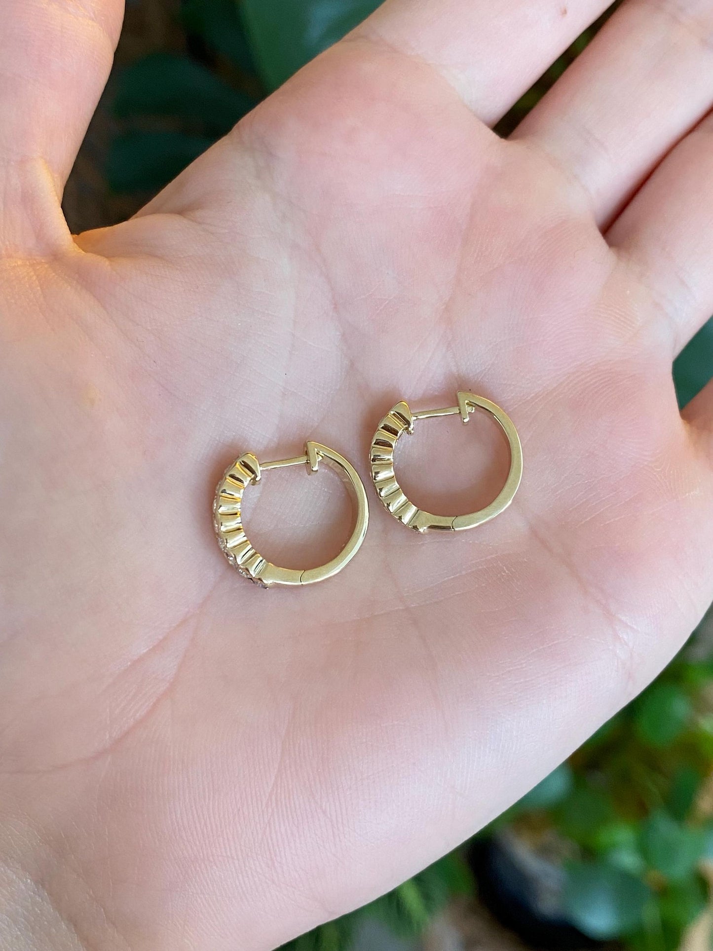 Vintage Solid 14k Yellow Gold Diamond Hoop Earrings