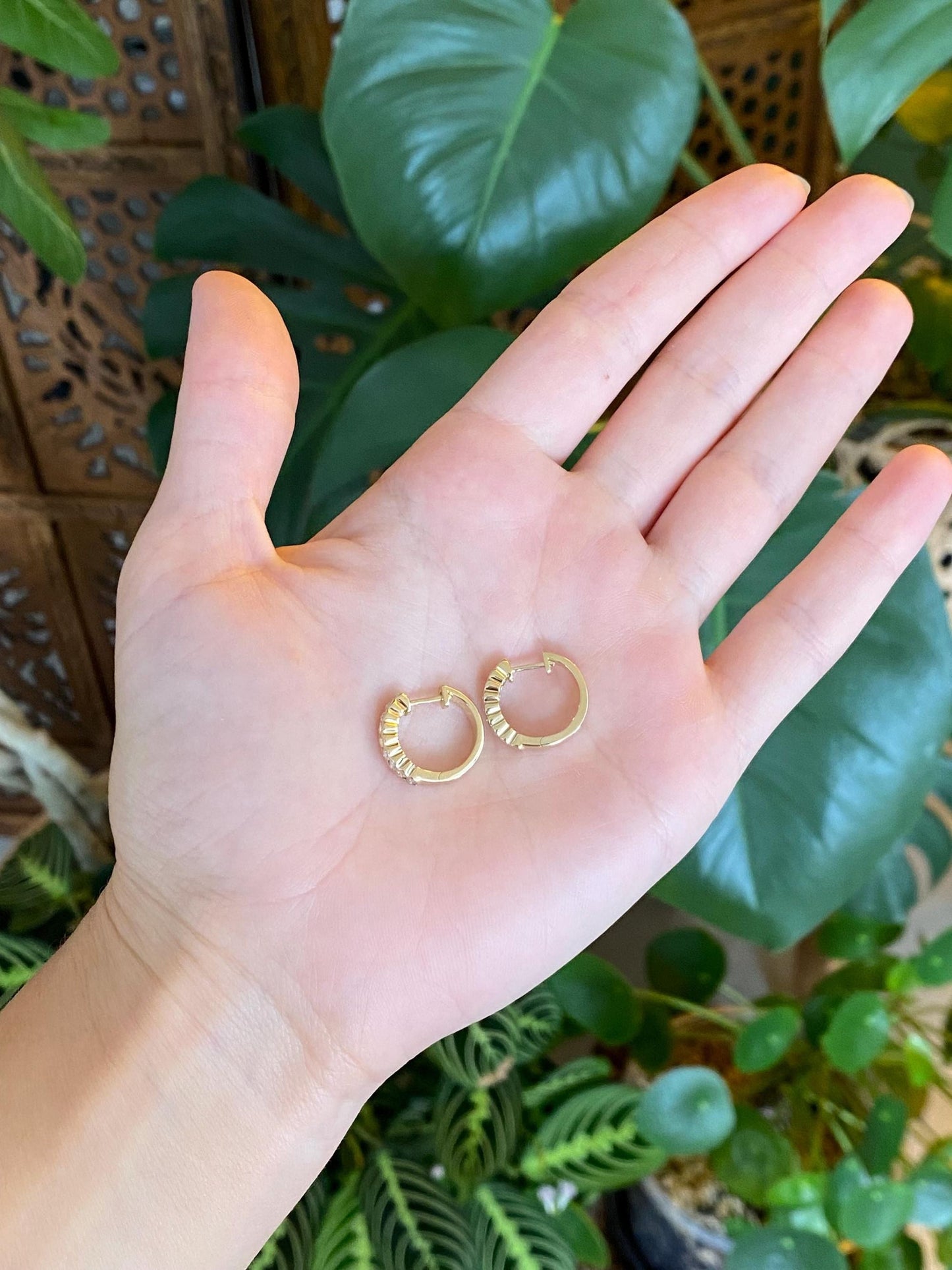 Vintage Solid 14k Yellow Gold Diamond Hoop Earrings