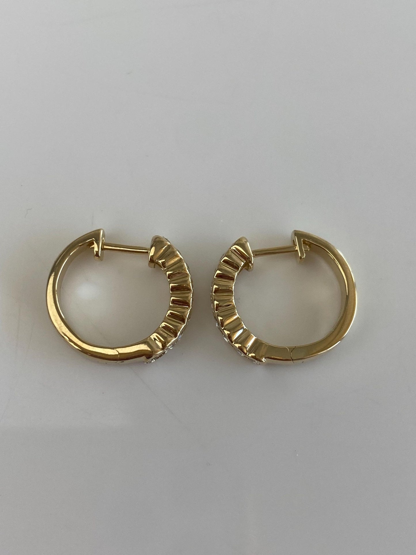Vintage Solid 14k Yellow Gold Diamond Hoop Earrings